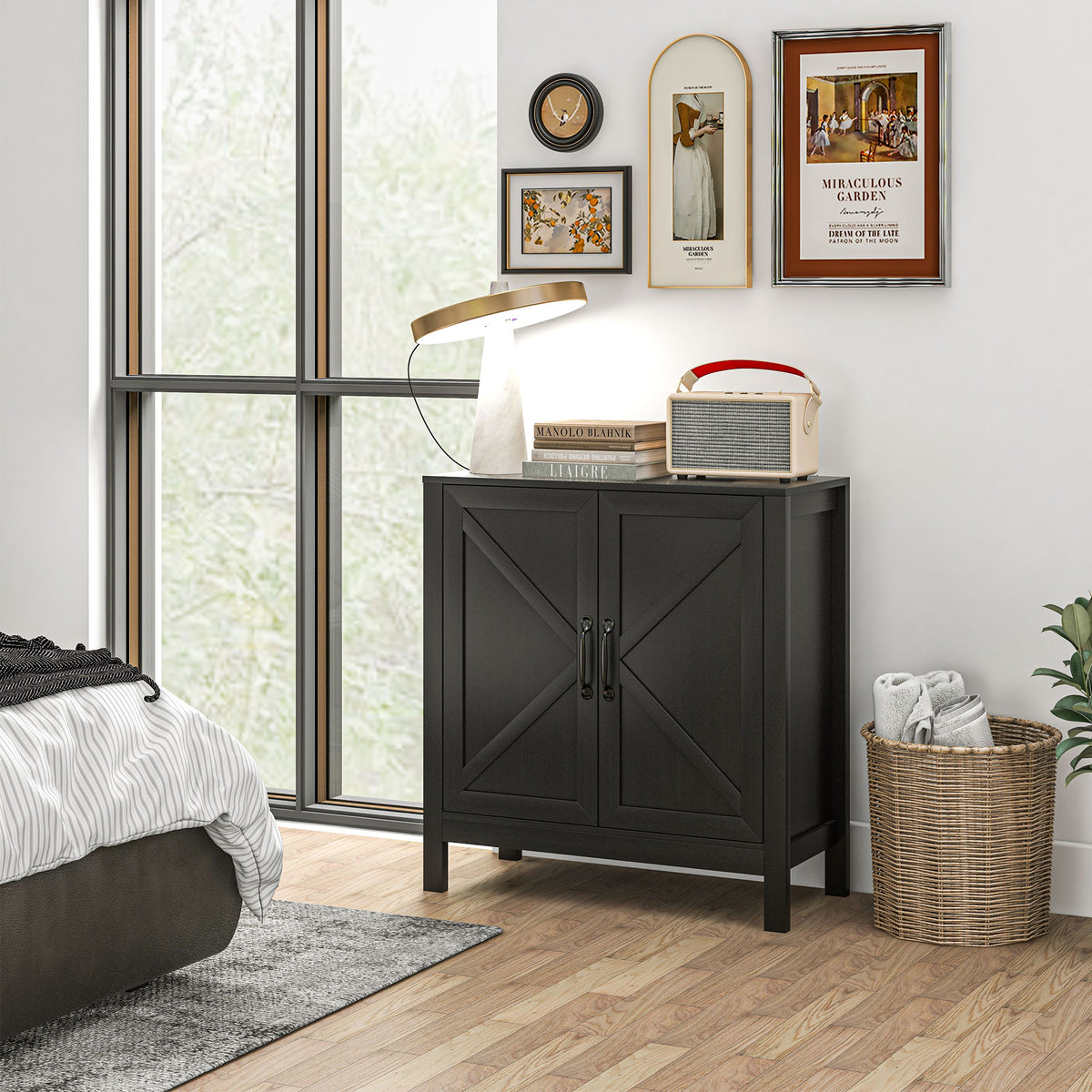 Modern Farmhouse Sideboard - Black Oak Barn Door Cabinet-Home Furnishings > Kitchen & Dining Furniture > Bar Cabinets-DECOROLALA