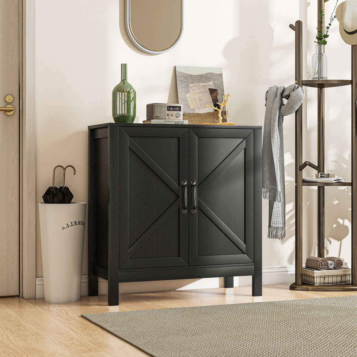 Modern Farmhouse Sideboard - Black Oak Barn Door Cabinet-Home Furnishings > Kitchen & Dining Furniture > Bar Cabinets-DECOROLALA