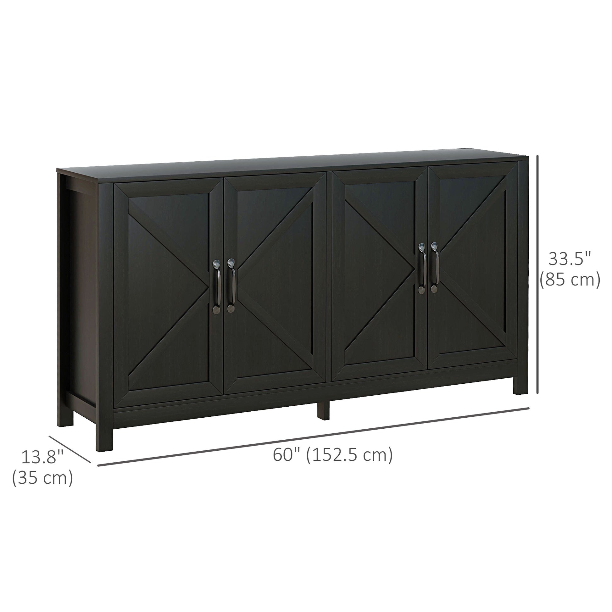 Modern Farmhouse Sideboard Buffet, TV Stand Black Oak, Adjustable Shelf, 65" TV-DECOROLALA