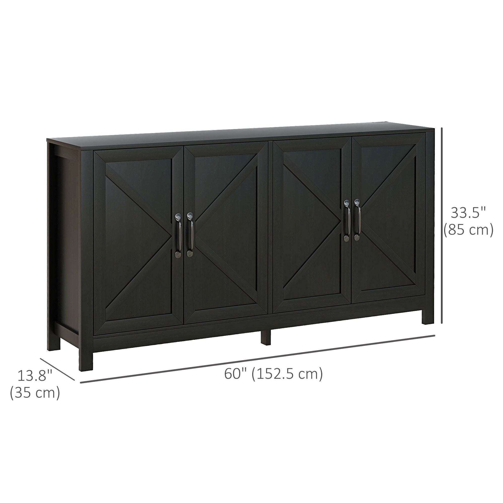 Modern Farmhouse Sideboard Buffet, TV Stand Black Oak, Adjustable Shelf, 65" TV-DECOROLALA