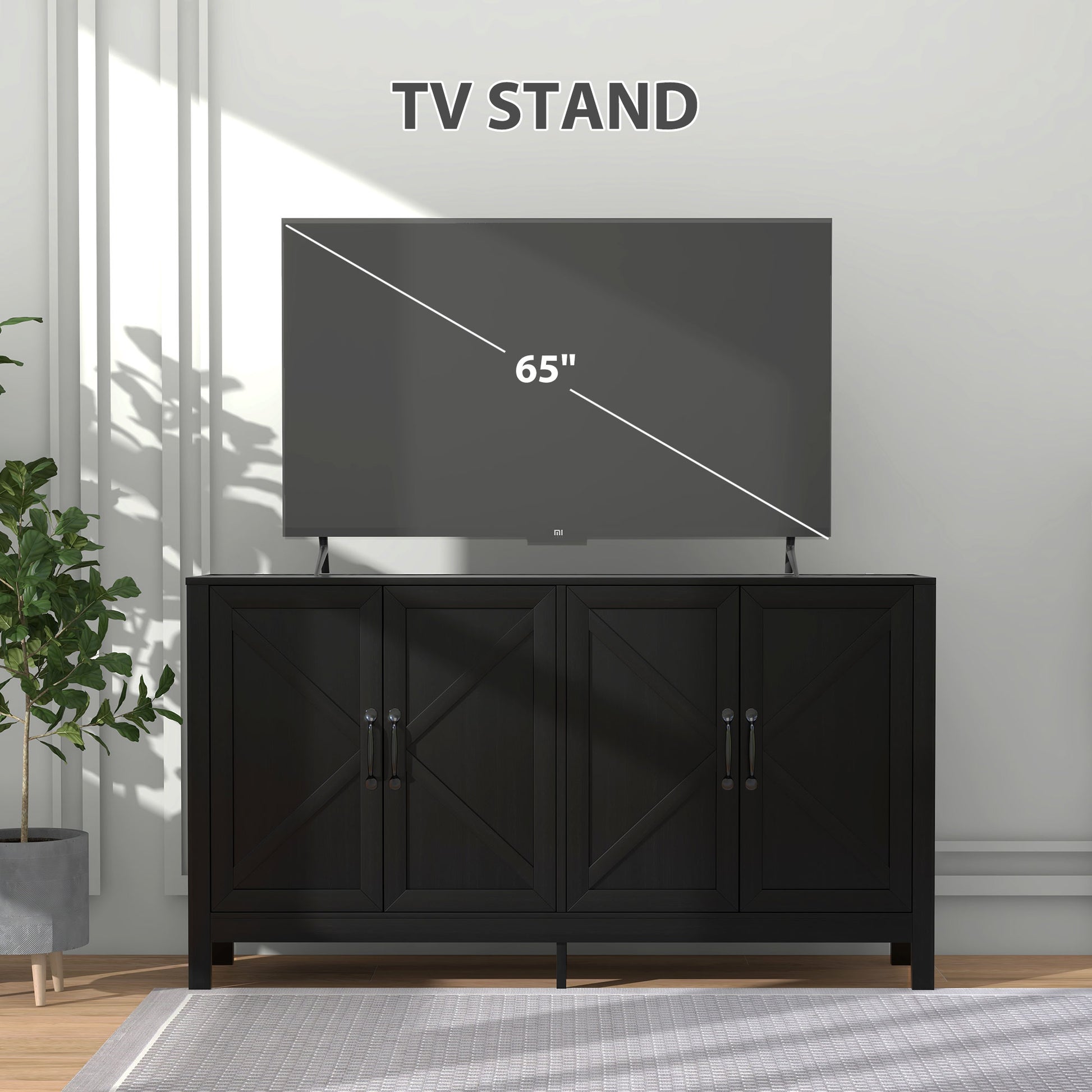 Modern Farmhouse Sideboard Buffet, TV Stand Black Oak, Adjustable Shelf, 65" TV-DECOROLALA
