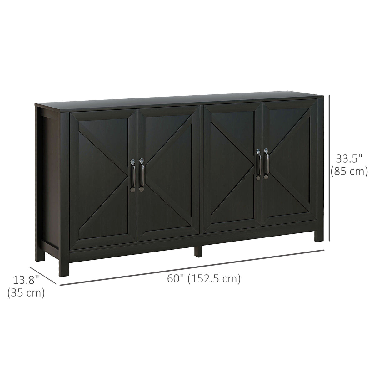 Modern Farmhouse Sideboard Buffet, TV Stand Black Oak, Adjustable Shelf, 65" TV-Sideboards & Buffets-DECOROLALA