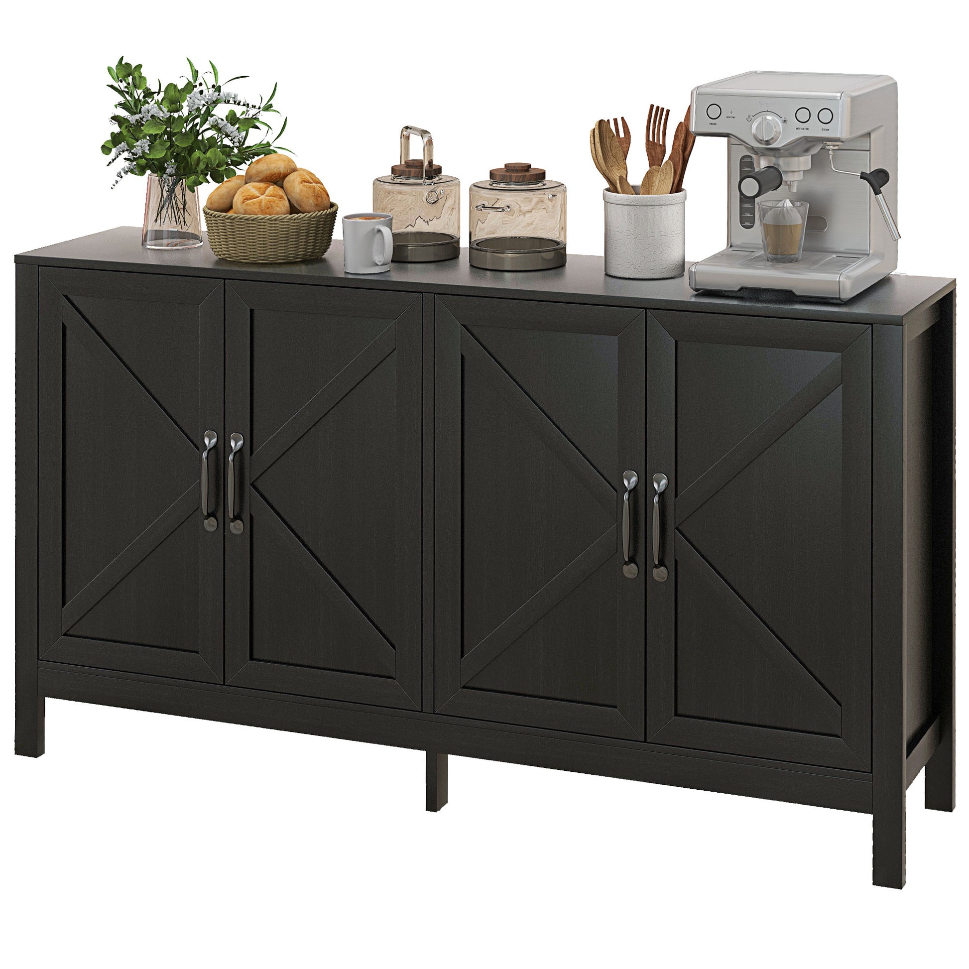 Modern Farmhouse Sideboard Buffet, TV Stand Black Oak, Adjustable Shelf, 65" TV-DECOROLALA