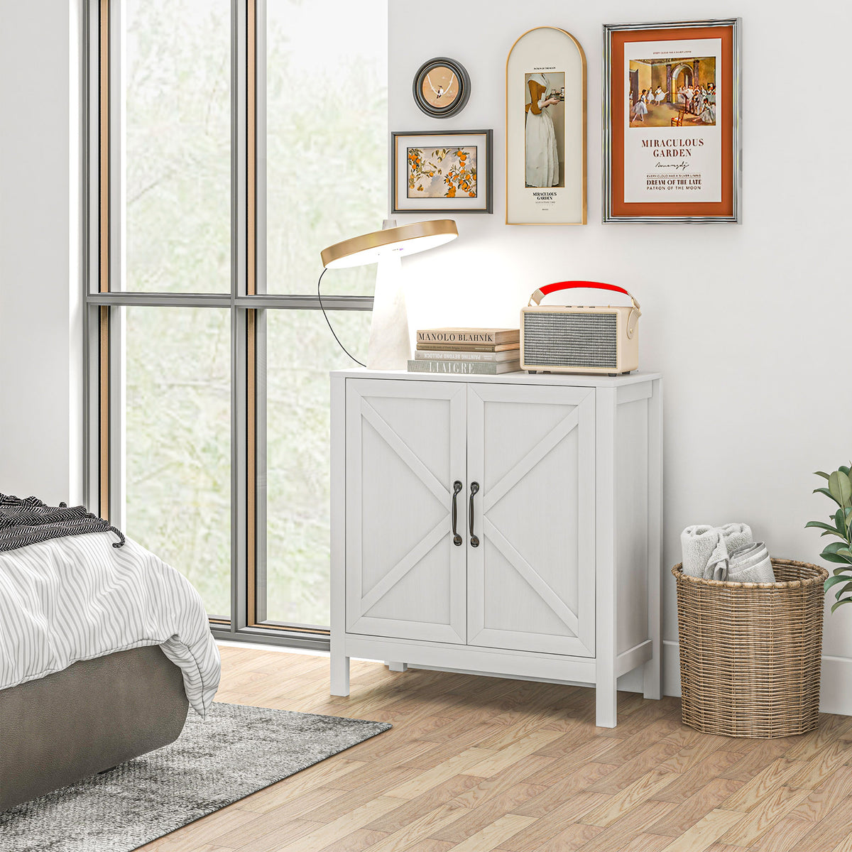 Modern Farmhouse Sideboard - White Barn Door Cabinet-Home Furnishings > Kitchen & Dining Furniture > Bar Cabinets-DECOROLALA