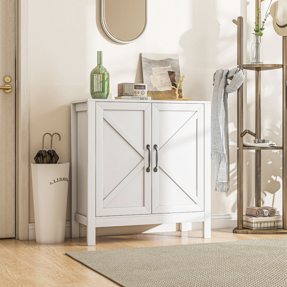 Modern Farmhouse Sideboard - White Barn Door Cabinet-Home Furnishings > Kitchen & Dining Furniture > Bar Cabinets-DECOROLALA