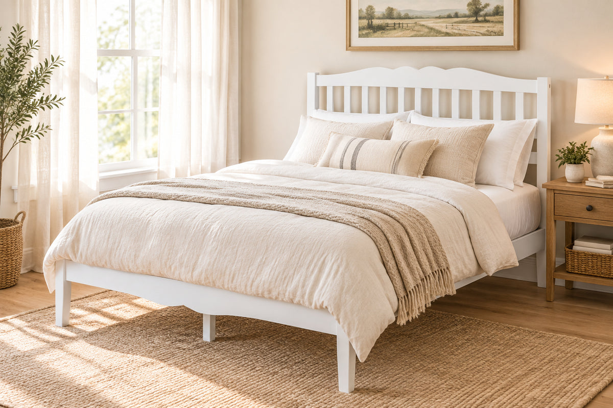Modern Farmhouse Style Bed Frame with Solid Wood Frame-Simple Bed Frame-DECOROLALA