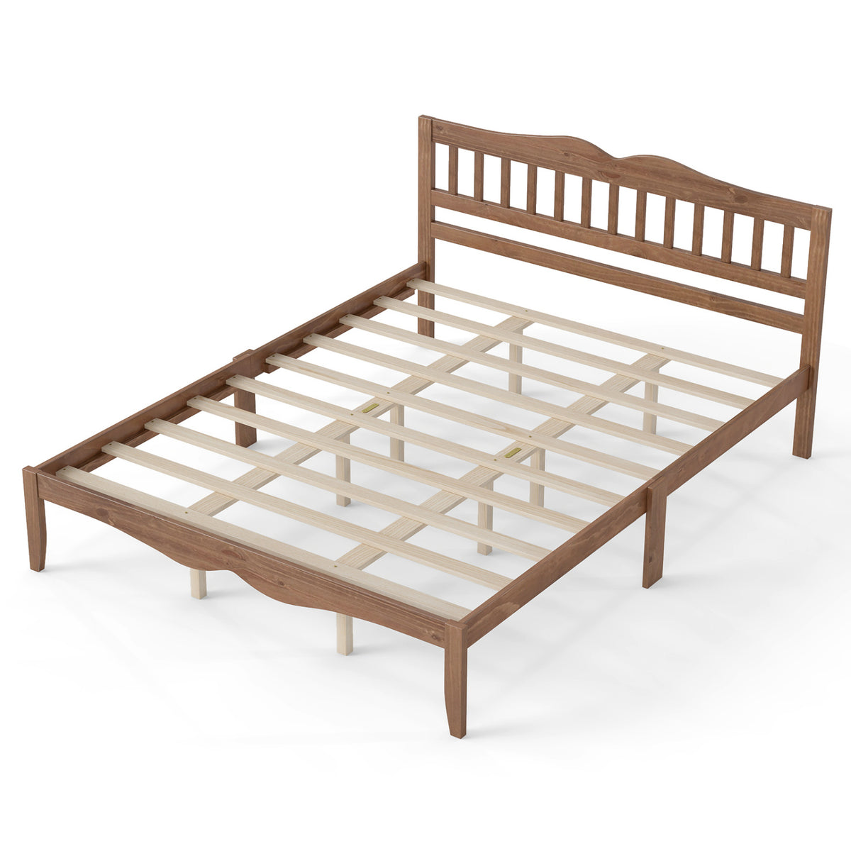 Modern Farmhouse Style Bed Frame with Solid Wood Frame White Walnut-Simple Bed Frame-DECOROLALA