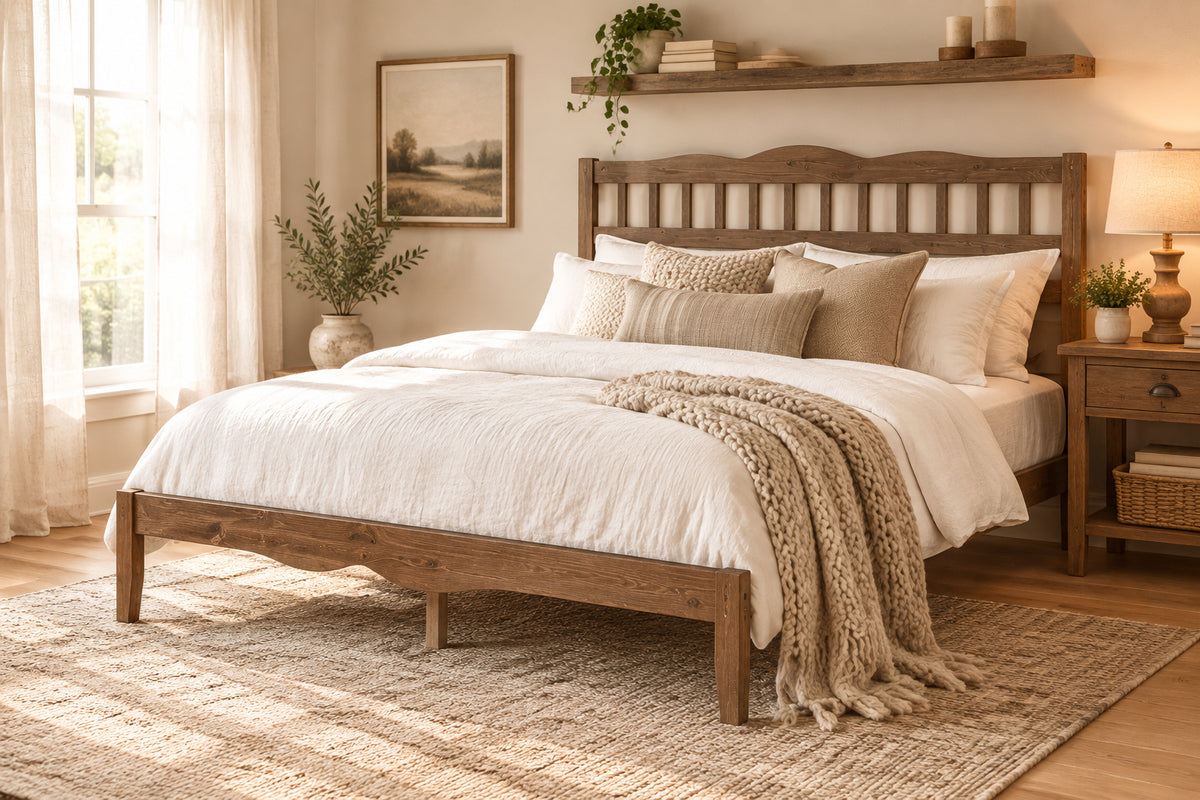 Modern Farmhouse Style Bed Frame with Solid Wood Frame White Walnut-Simple Bed Frame-DECOROLALA