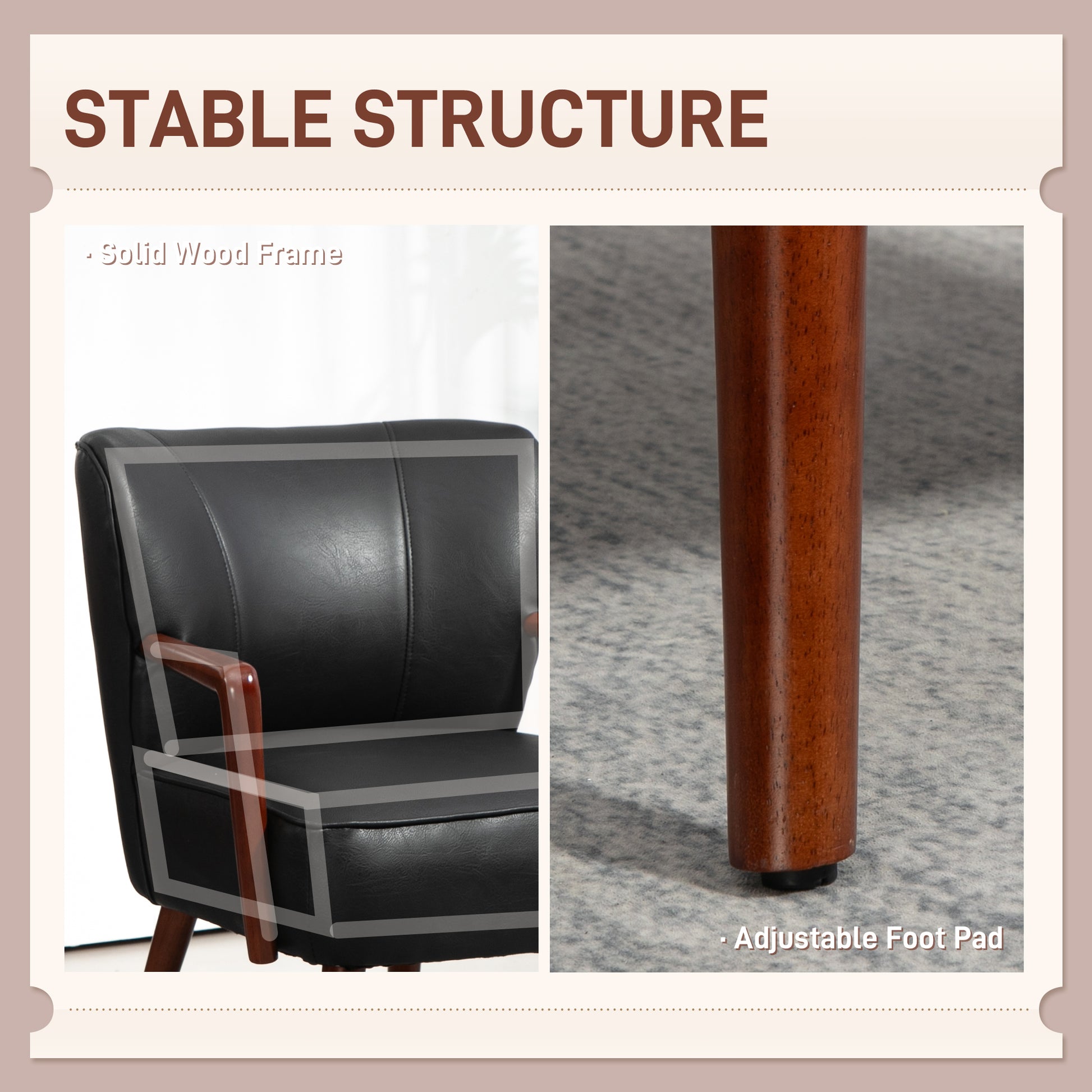Modern Faux Leather Accent Chair, Black with Wood Legs, PU Leather, Wide Seat-DECOROLALA