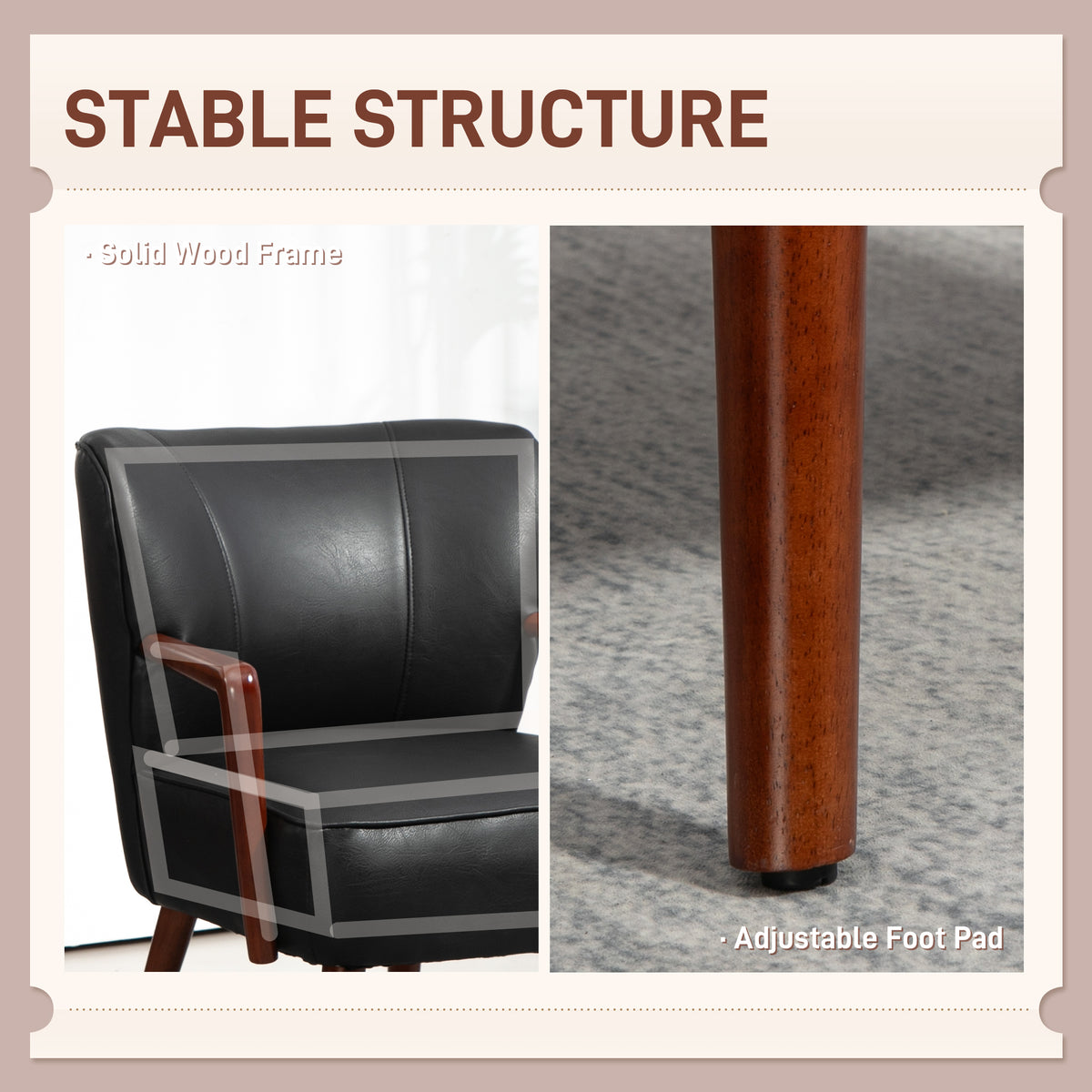 Modern Faux Leather Accent Chair, Black with Wood Legs, PU Leather, Wide Seat-DECOROLALA