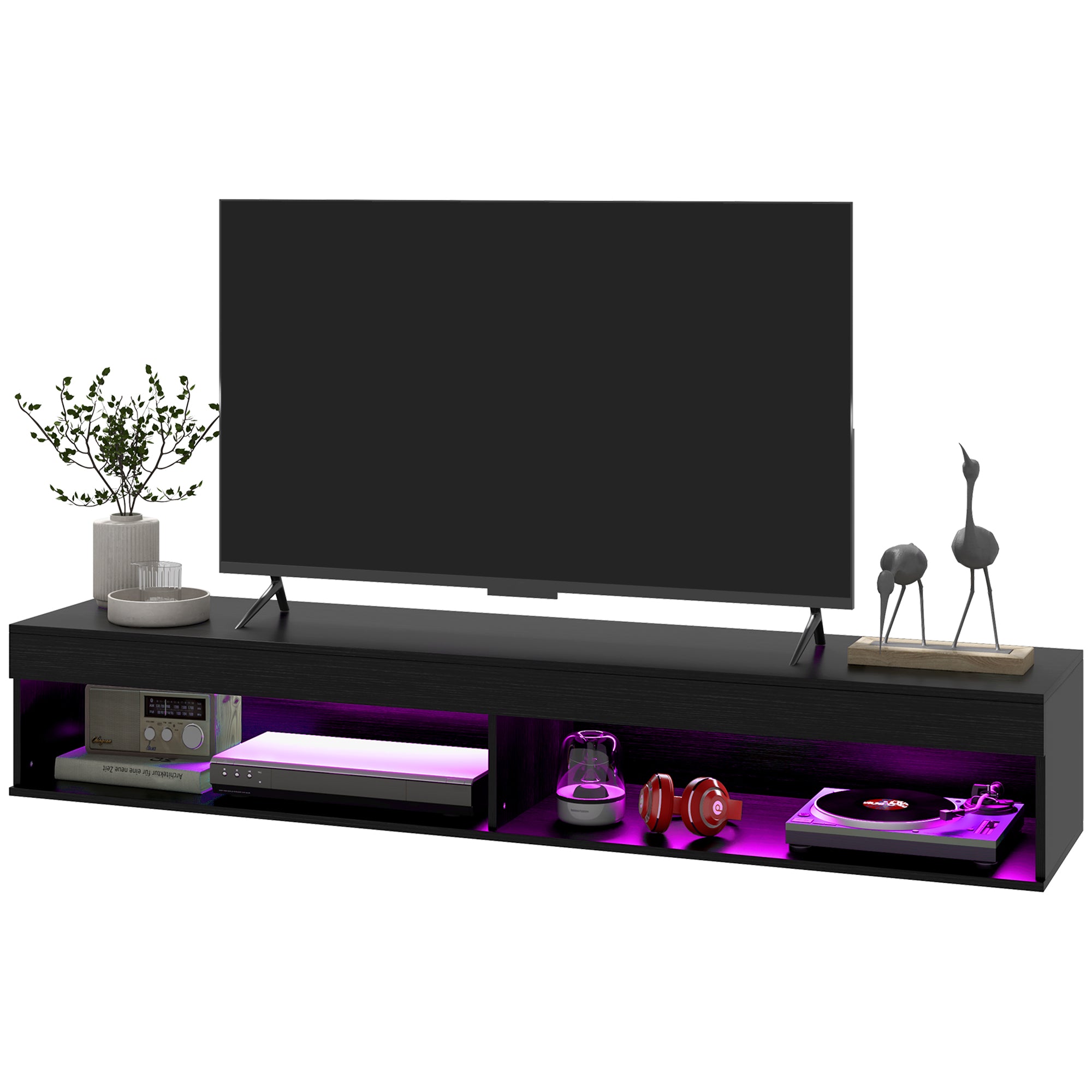 Modern Floating TV Stand with LED Lights - Black 70.9"-Home Furnishings > Living Room Furniture > TV¬†Stands-DECOROLALA
