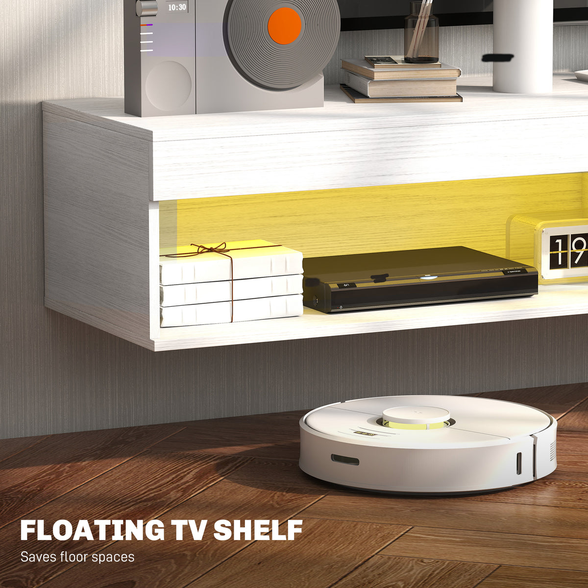 Modern Floating TV Stand with LED Lights for TVs up to 75" White-Home Furnishings > Living Room Furniture > TV¬†Stands-DECOROLALA