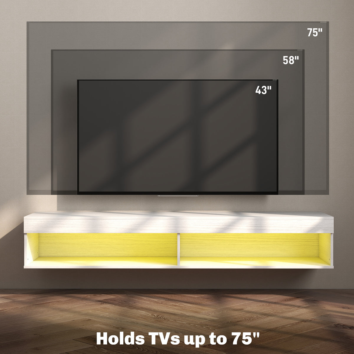 Modern Floating TV Stand with LED Lights for TVs up to 75" White-Home Furnishings > Living Room Furniture > TV¬†Stands-DECOROLALA
