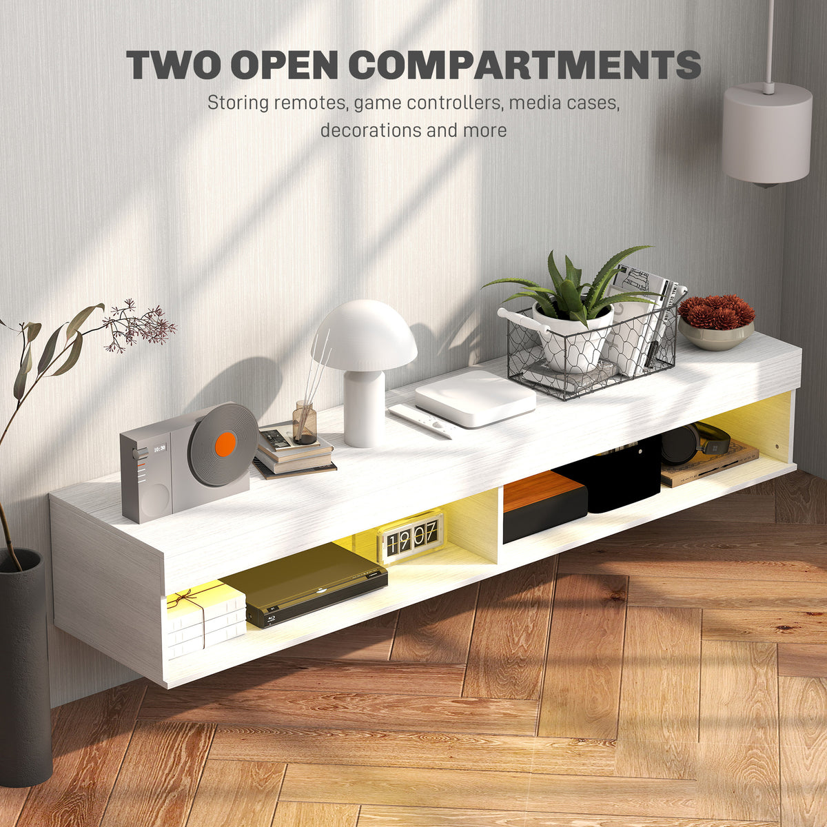 Modern Floating TV Stand with LED Lights for TVs up to 75" White-Home Furnishings > Living Room Furniture > TV¬†Stands-DECOROLALA
