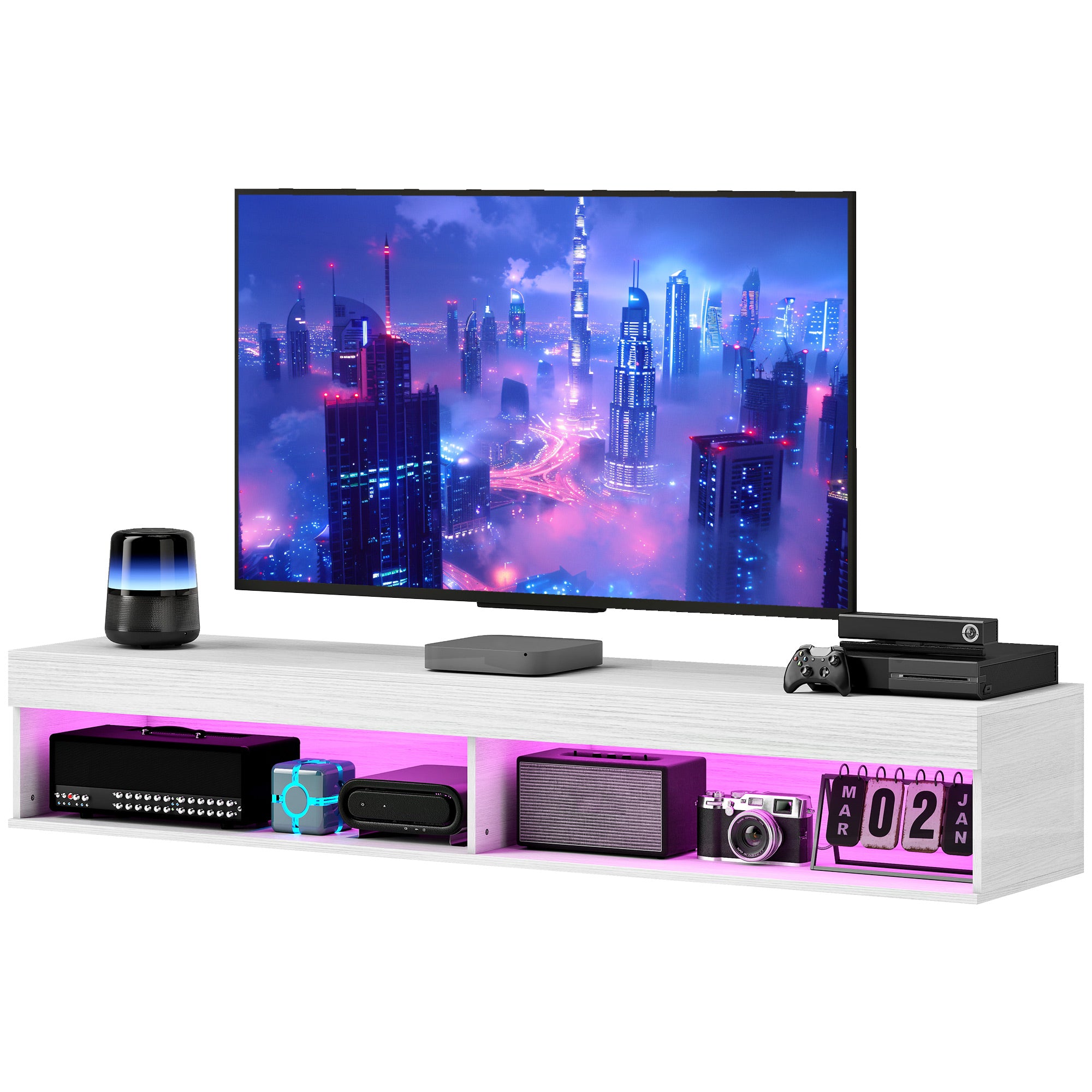 Modern Floating TV Stand with LED Lights for TVs up to 75" White-Home Furnishings > Living Room Furniture > TV¬†Stands-DECOROLALA