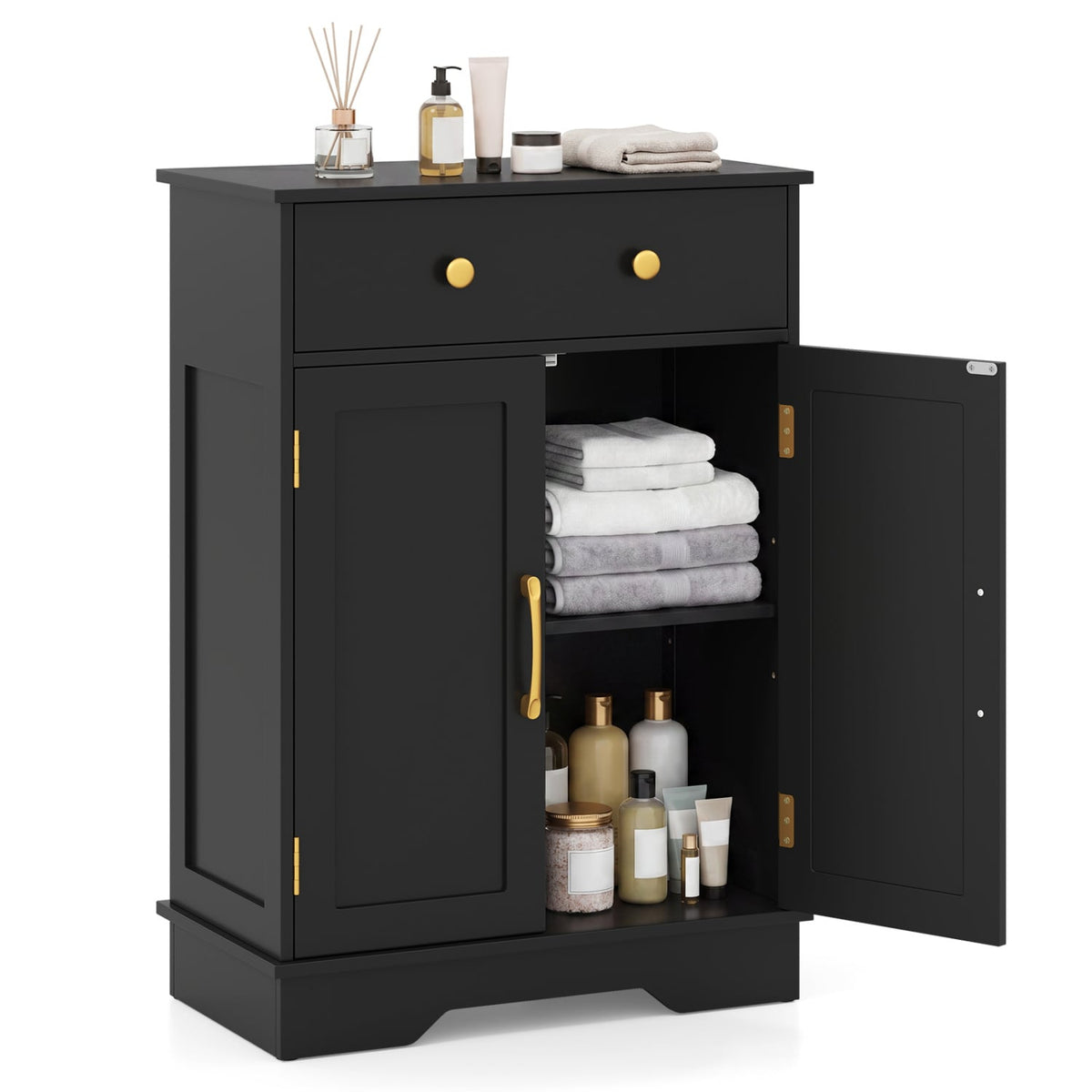 Modern Floor Storage Cabinet - Black Buffet Sideboard with Drawer-Floor Cabinets-DECOROLALA