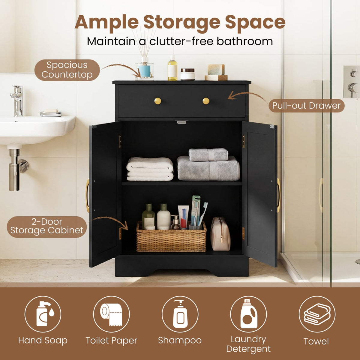 Modern Floor Storage Cabinet - Black Buffet Sideboard with Drawer-Floor Cabinets-DECOROLALA