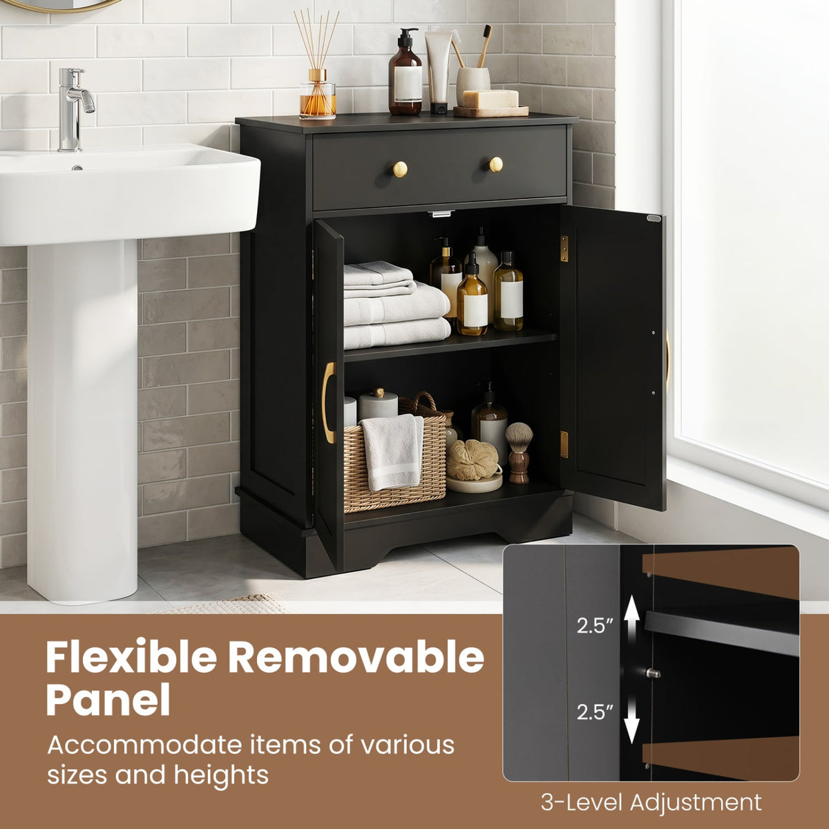 Modern Floor Storage Cabinet - Black Buffet Sideboard with Drawer-Floor Cabinets-DECOROLALA