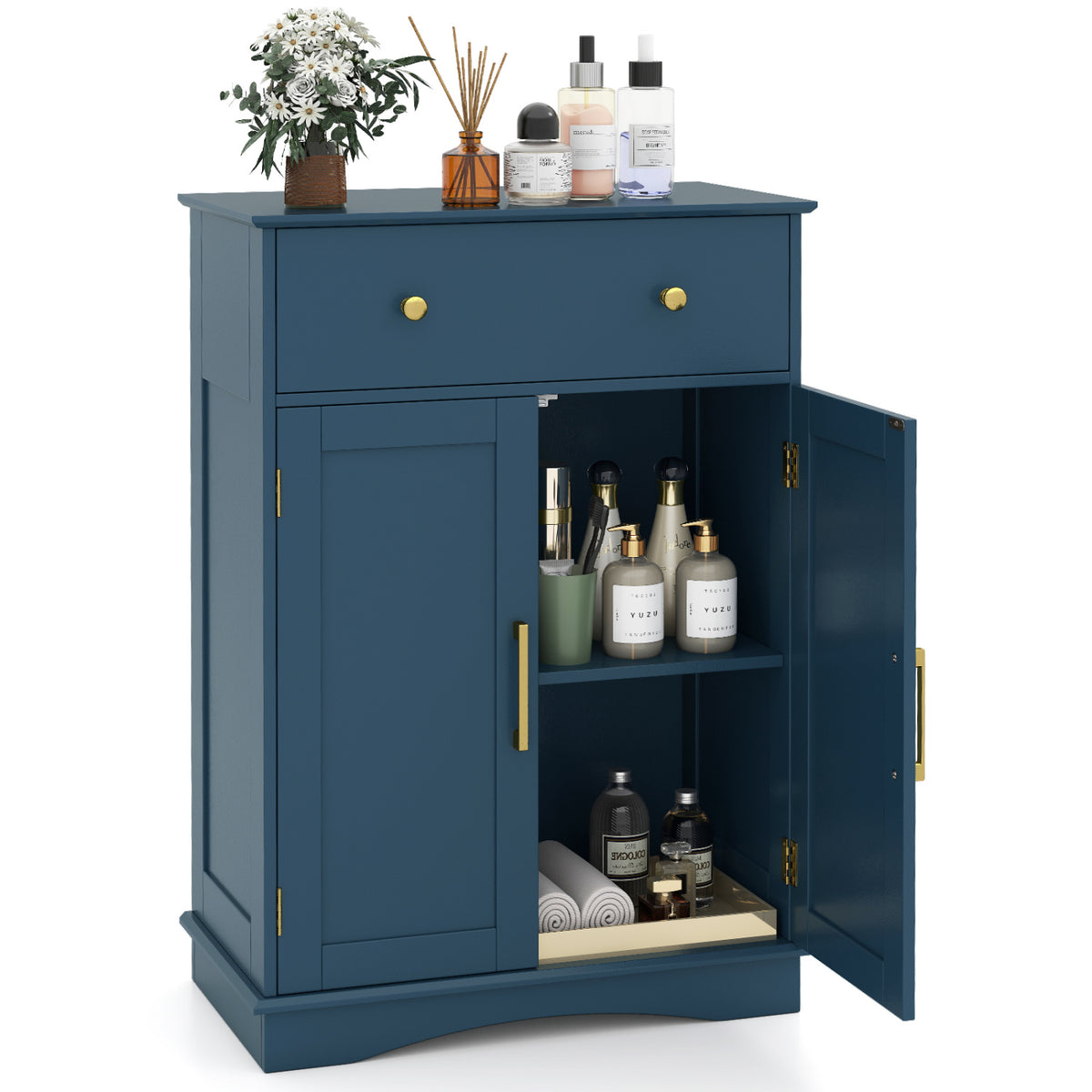 Modern Floor Storage Cabinet - Navy Blue Sideboard with Drawer-Floor Cabinets-DECOROLALA