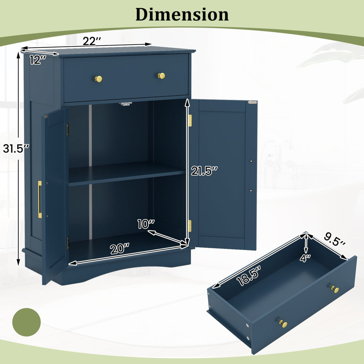 Modern Floor Storage Cabinet - Navy Blue Sideboard with Drawer-Floor Cabinets-DECOROLALA