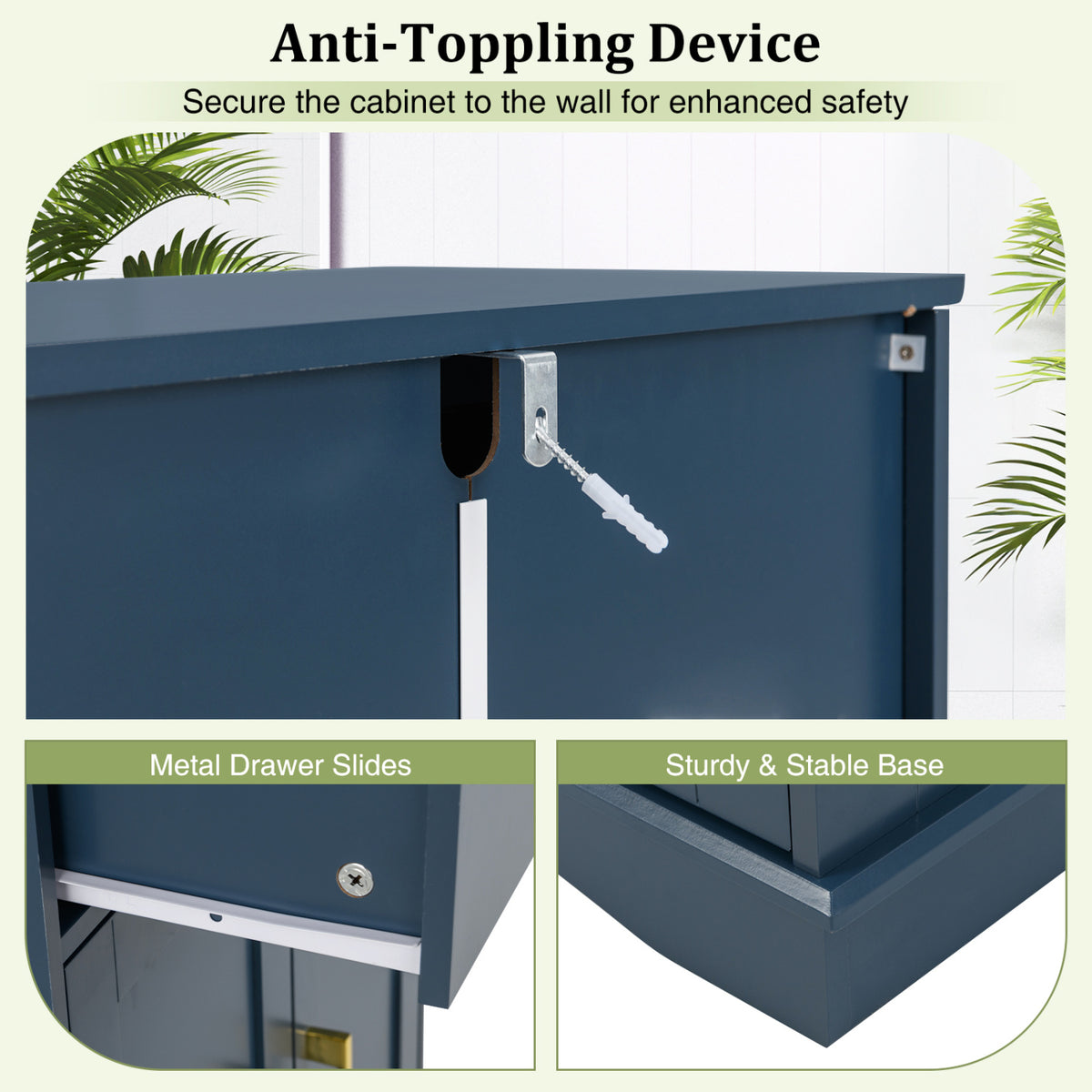 Modern Floor Storage Cabinet - Navy Blue Sideboard with Drawer-Floor Cabinets-DECOROLALA