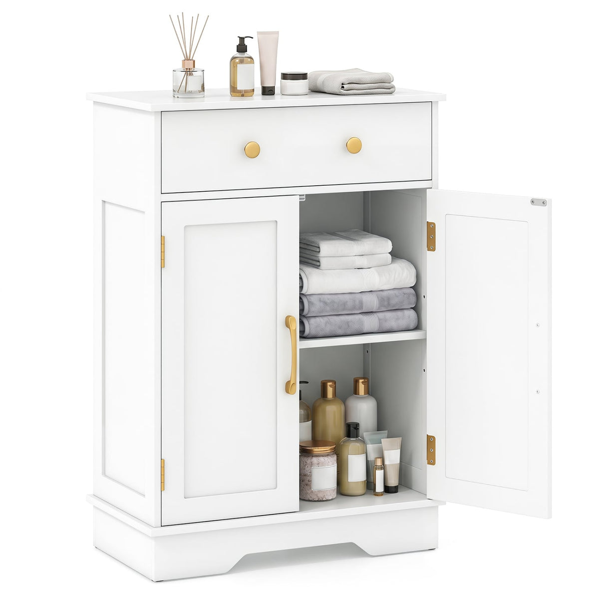 Modern Floor Storage Cabinet - White & Gold Buffet Sideboard-Floor Cabinets-DECOROLALA