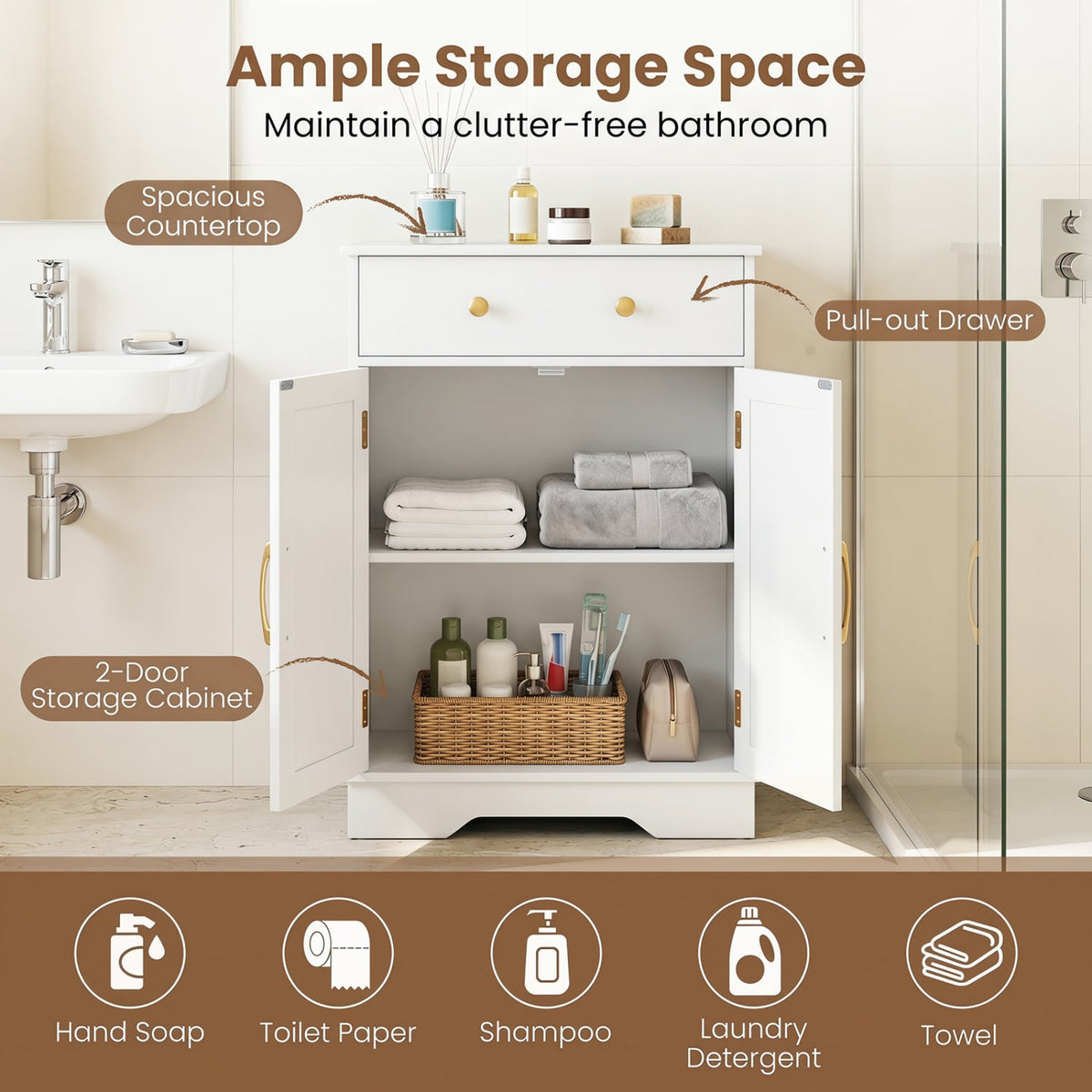 Modern Floor Storage Cabinet - White & Gold Buffet Sideboard-Floor Cabinets-DECOROLALA
