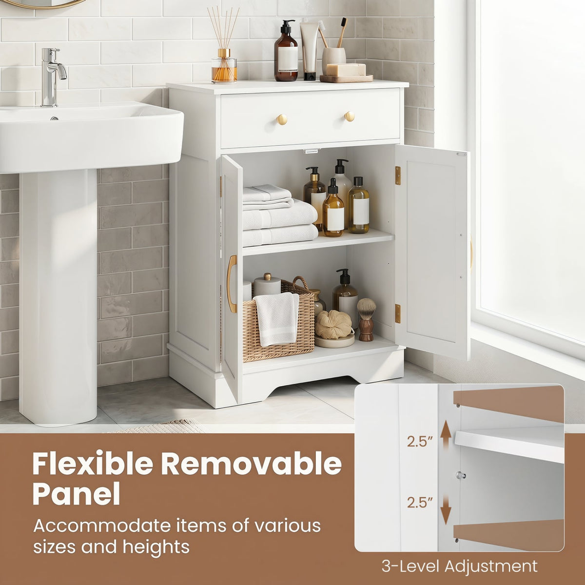 Modern Floor Storage Cabinet - White & Gold Buffet Sideboard-Floor Cabinets-DECOROLALA