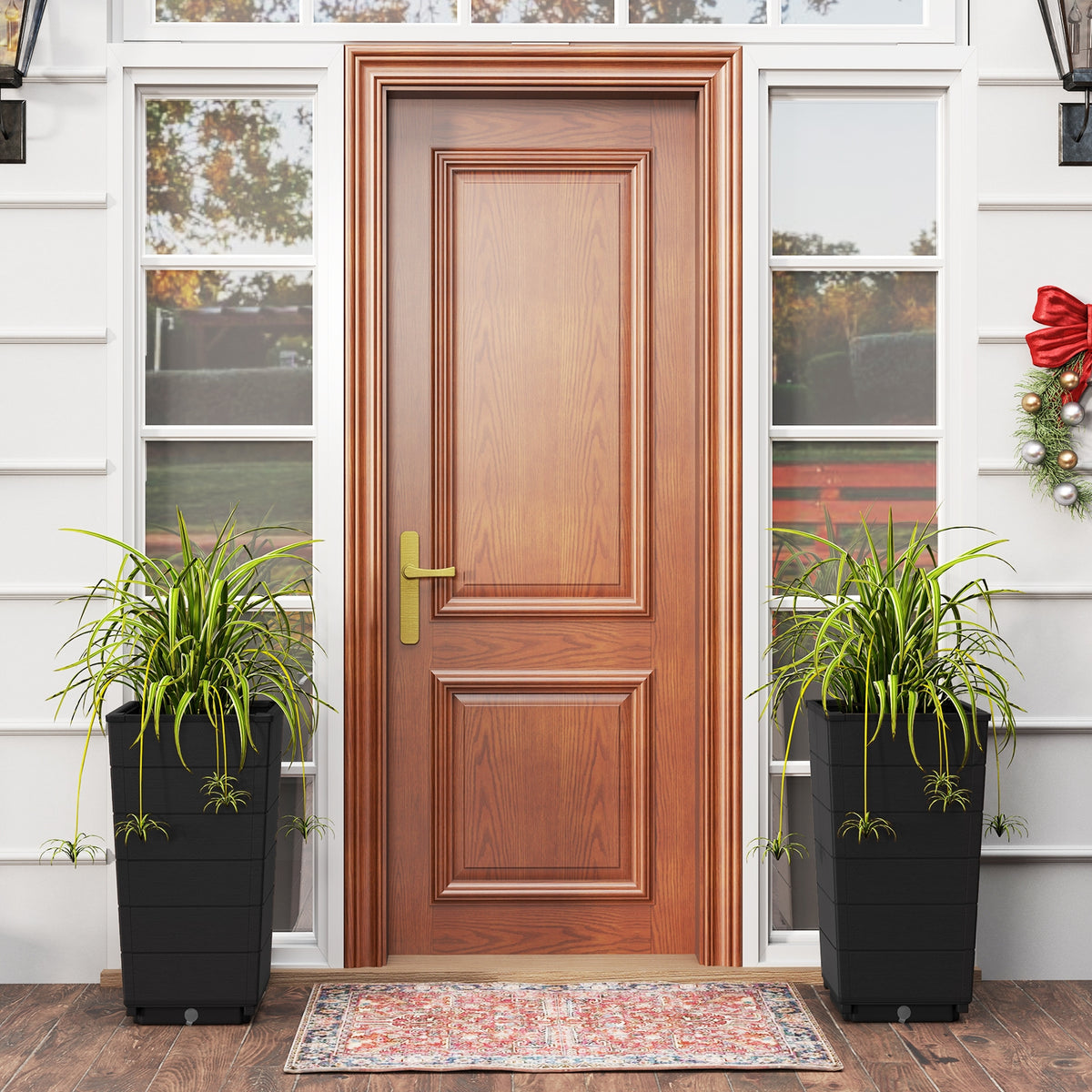 Modern Flower Planter for Front Porch and Lobby-Black-Artificial Plants-DECOROLALA