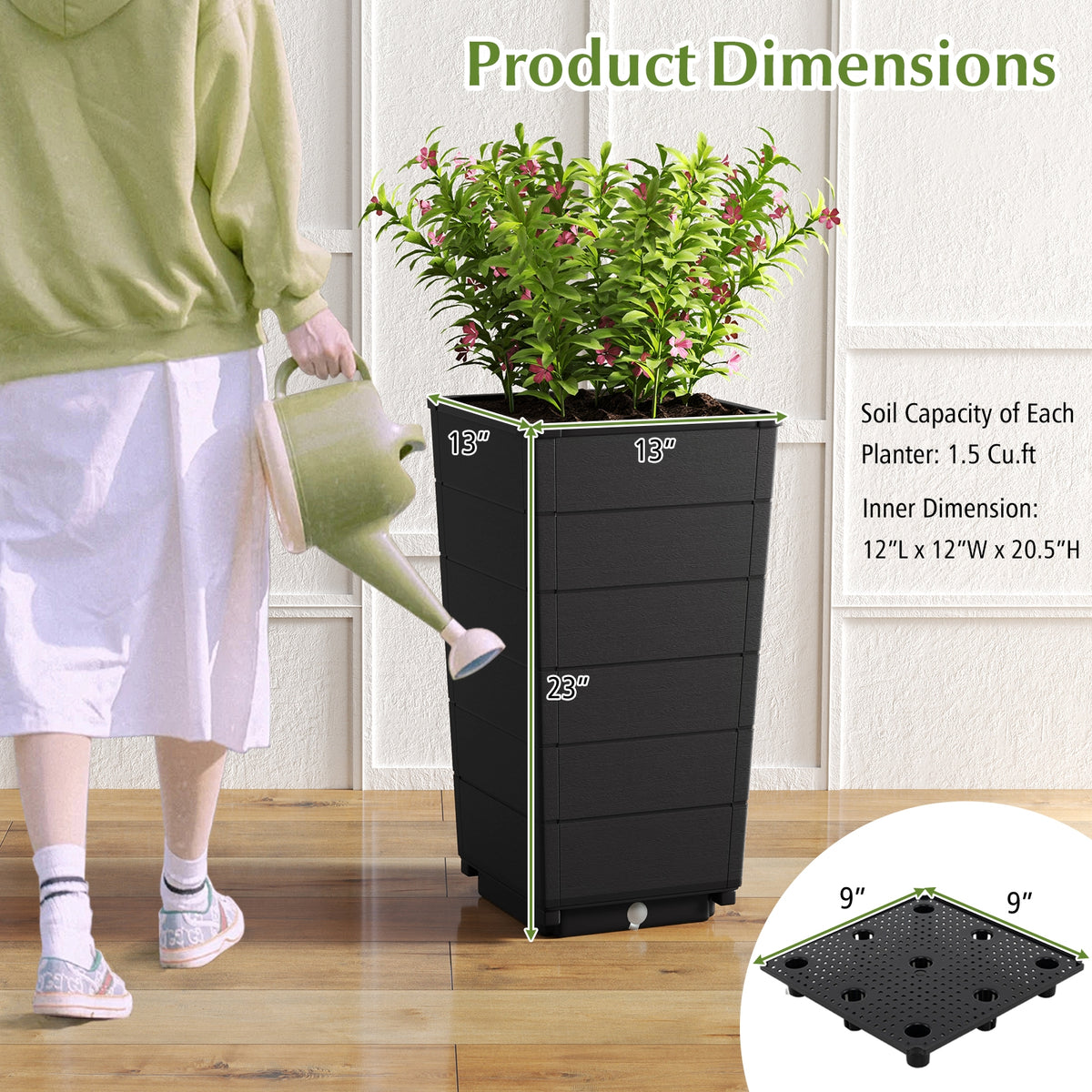 Modern Flower Planter for Front Porch and Lobby-Black-Artificial Plants-DECOROLALA