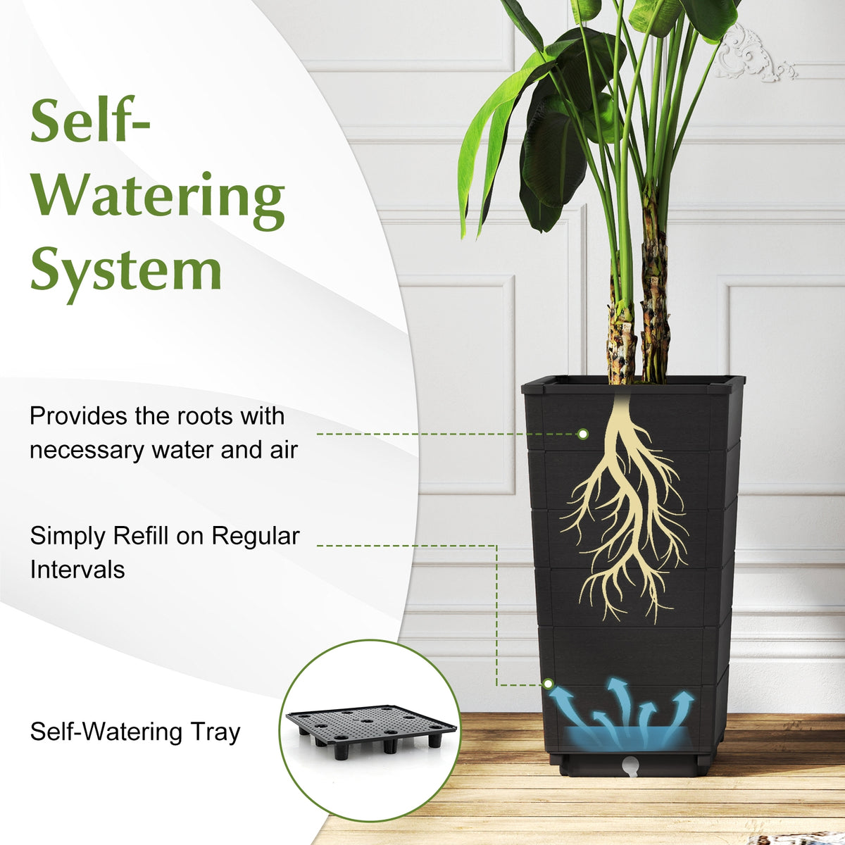 Modern Flower Planter for Front Porch and Lobby-Black-Artificial Plants-DECOROLALA