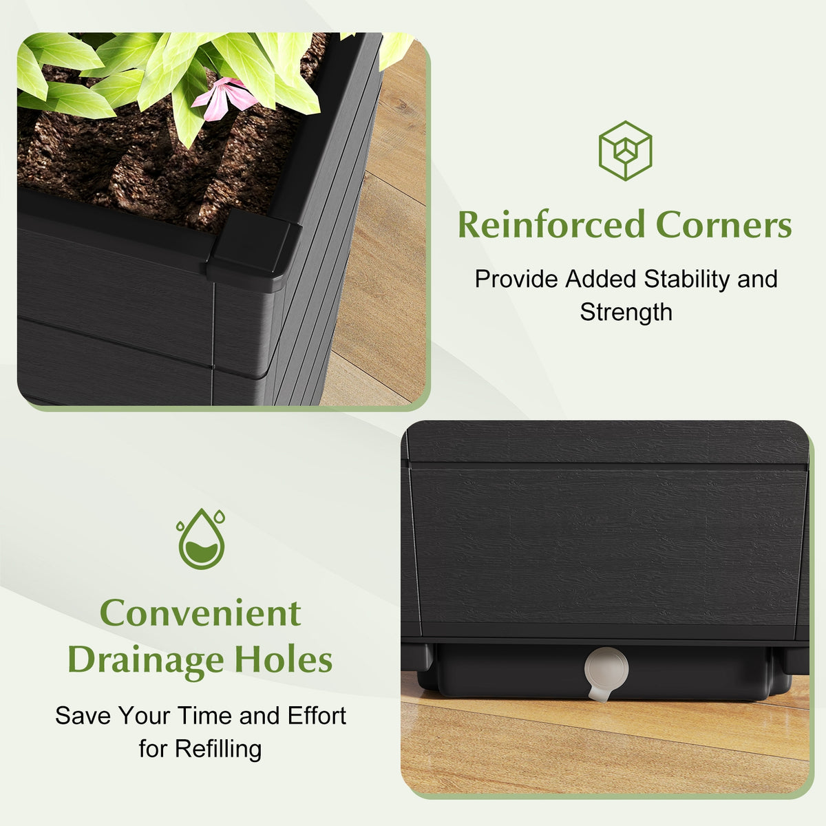 Modern Flower Planter for Front Porch and Lobby-Black-Artificial Plants-DECOROLALA