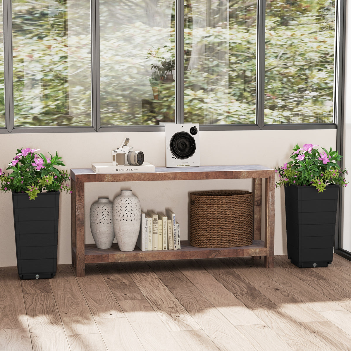 Modern Flower Planter for Front Porch and Lobby-Black-Artificial Plants-DECOROLALA