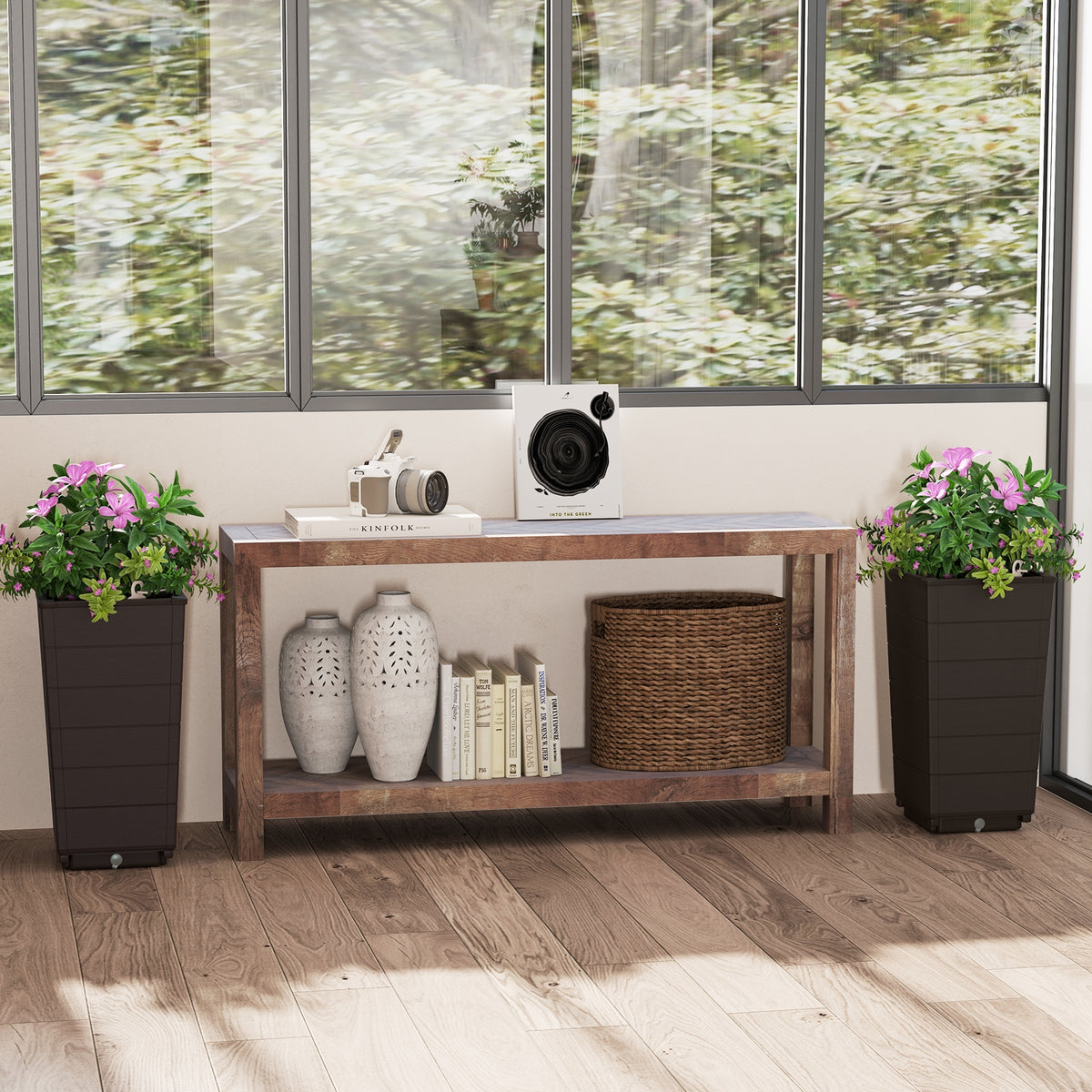 Modern Flower Planter for Front Porch and Lobby-Brown-Artificial Plants-DECOROLALA