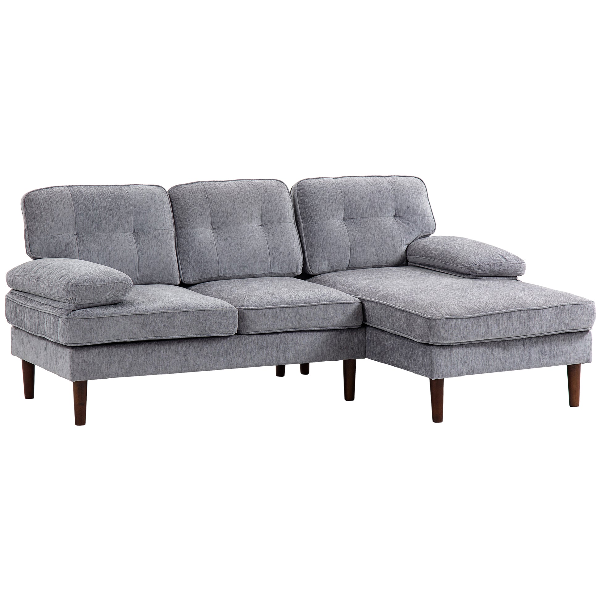 Modern Grey 3-Seater Corner Sofa with Chaise, Tufted L-Shaped Wooden Legs-DECOROLALA
