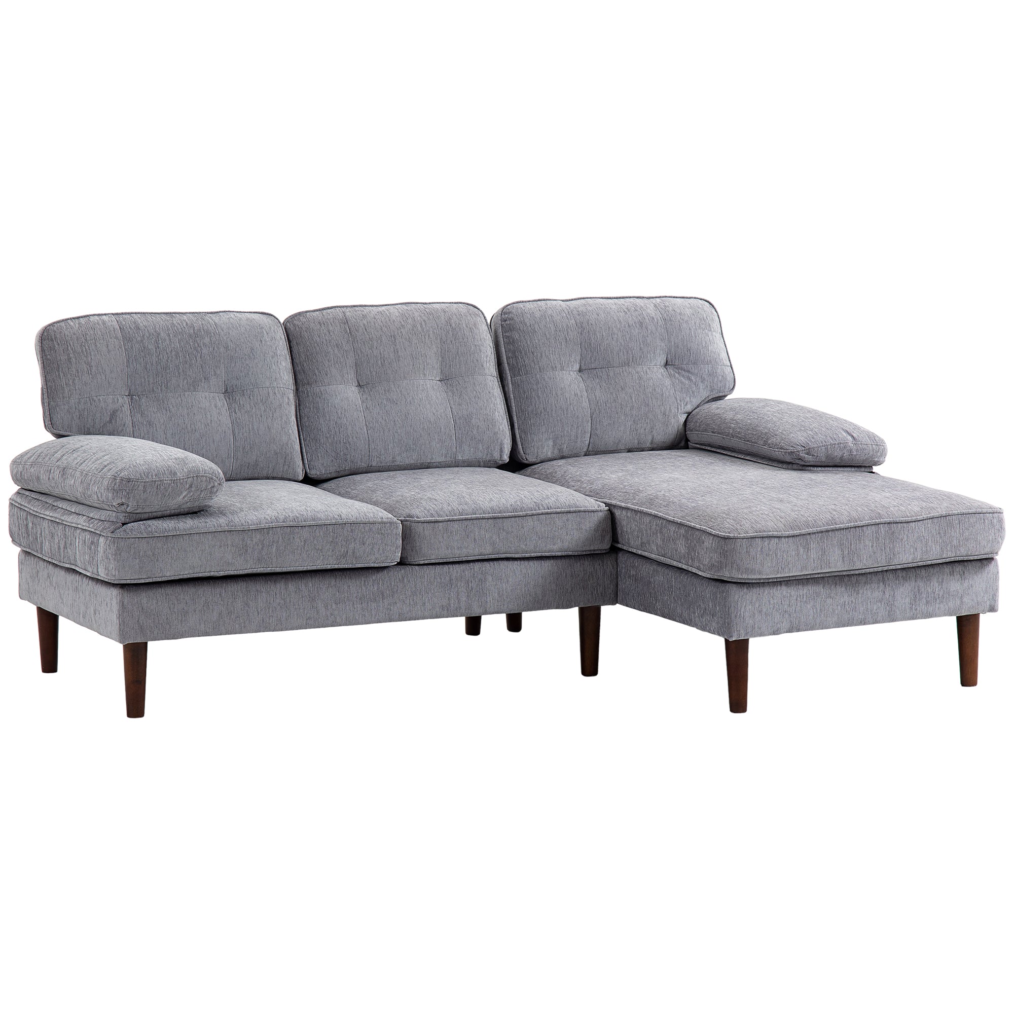 Modern Grey 3-Seater Corner Sofa with Chaise, Tufted L-Shaped Wooden Legs-DECOROLALA