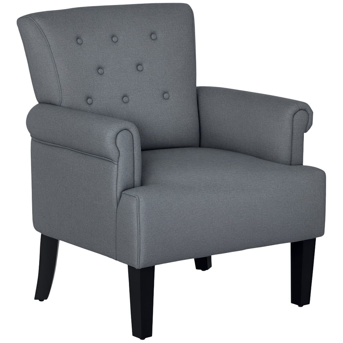 Modern Grey Accent Chair with Wood Legs & Rolled Arms, Fabric, Living Room/Bedroom-DECOROLALA