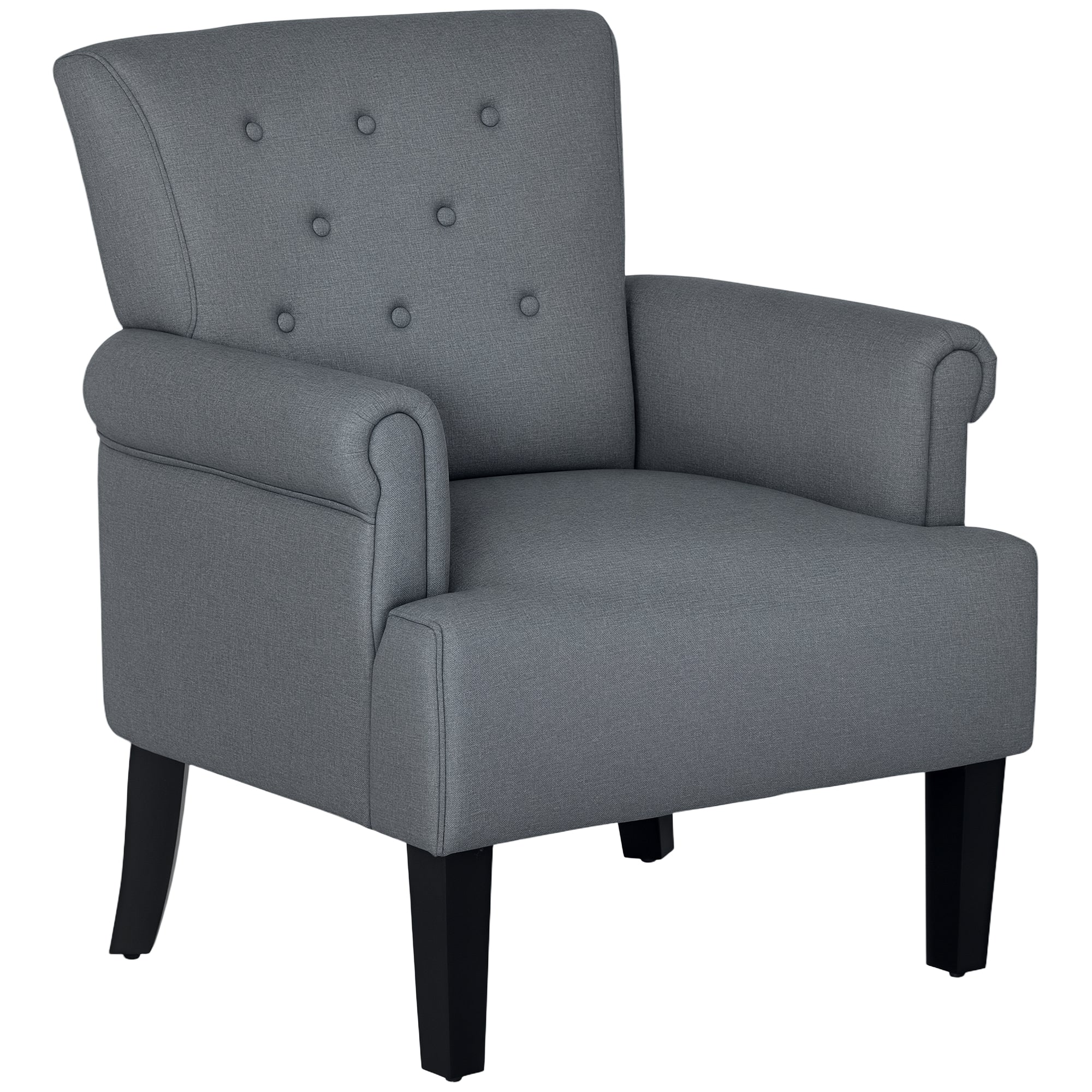 Modern Grey Accent Chair with Wood Legs & Rolled Arms, Fabric, Living Room/Bedroom-DECOROLALA