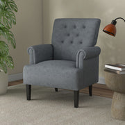 Modern Grey Accent Chair with Wood Legs & Rolled Arms, Fabric, Living Room/Bedroom-DECOROLALA
