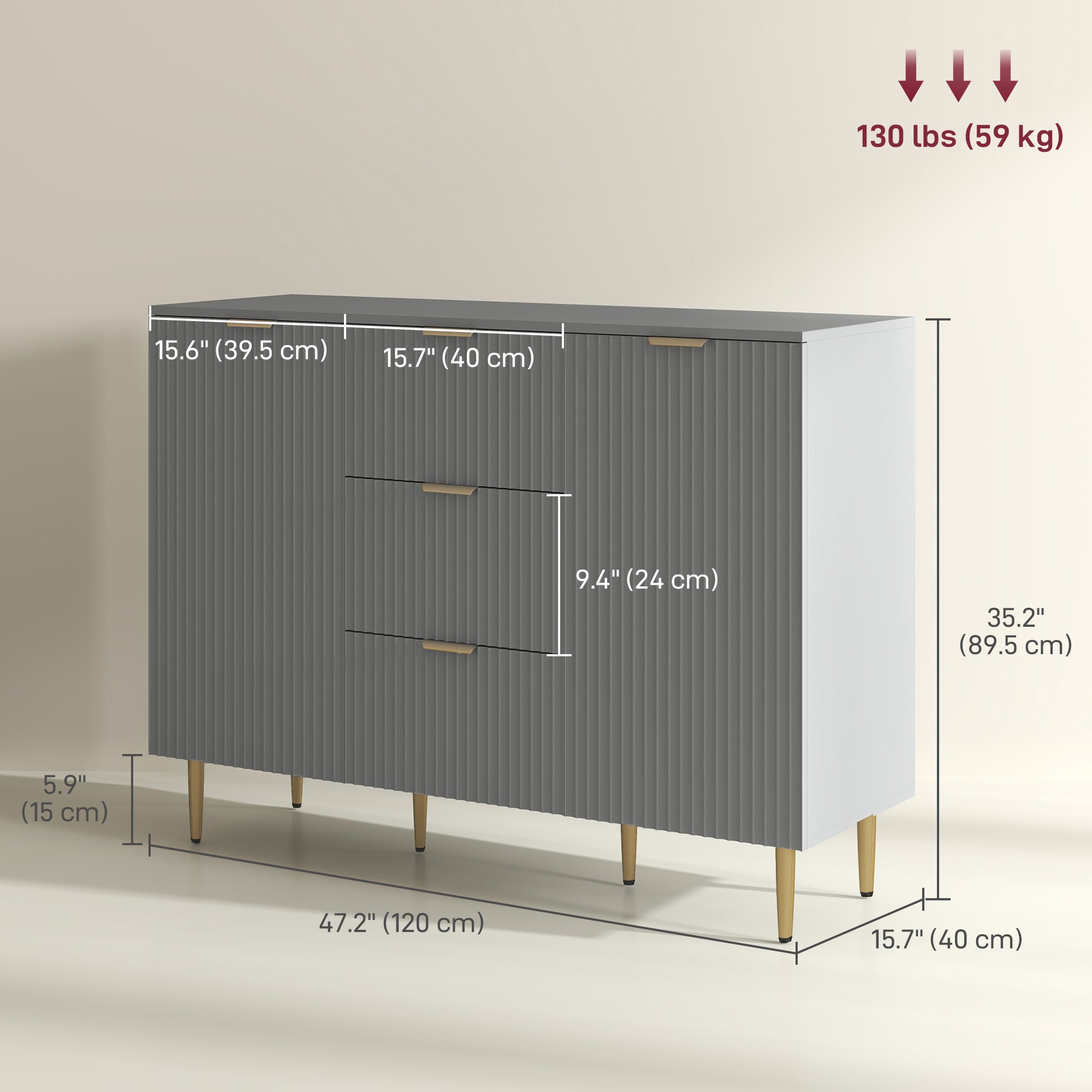 Modern Grey Kitchen Cabinet with 3 Drawers & Shelves, TV Stand - Aosom-DECOROLALA
