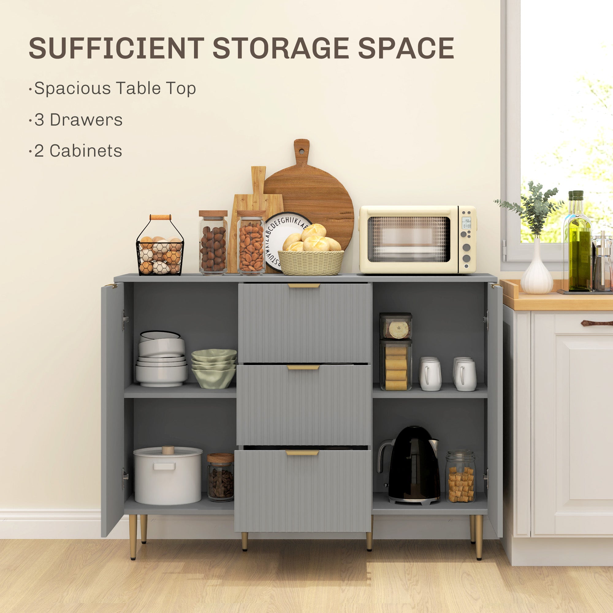 Modern Grey Kitchen Cabinet with 3 Drawers & Shelves, TV Stand - Aosom-DECOROLALA