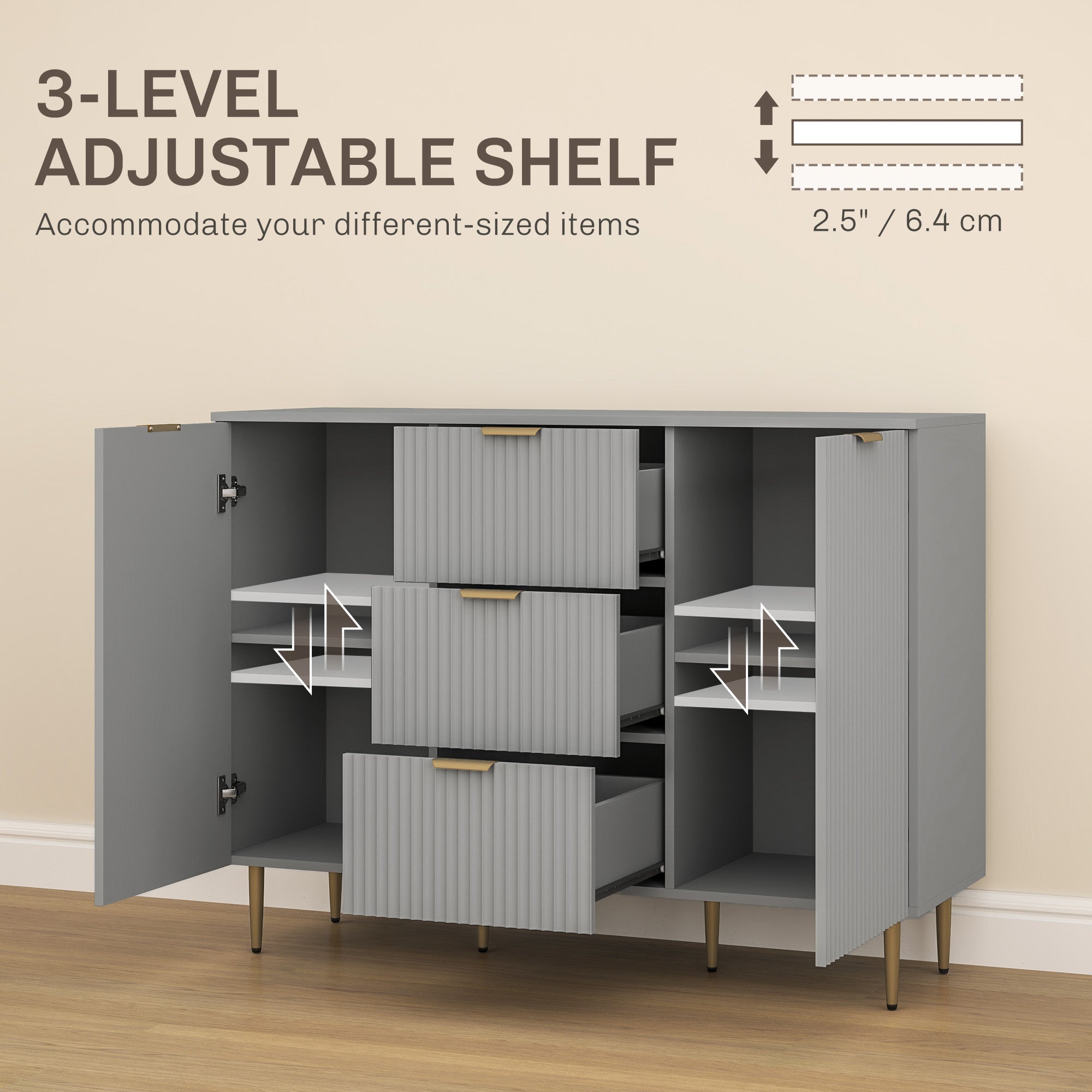 Modern Grey Kitchen Cabinet with 3 Drawers & Shelves, TV Stand - Aosom-DECOROLALA