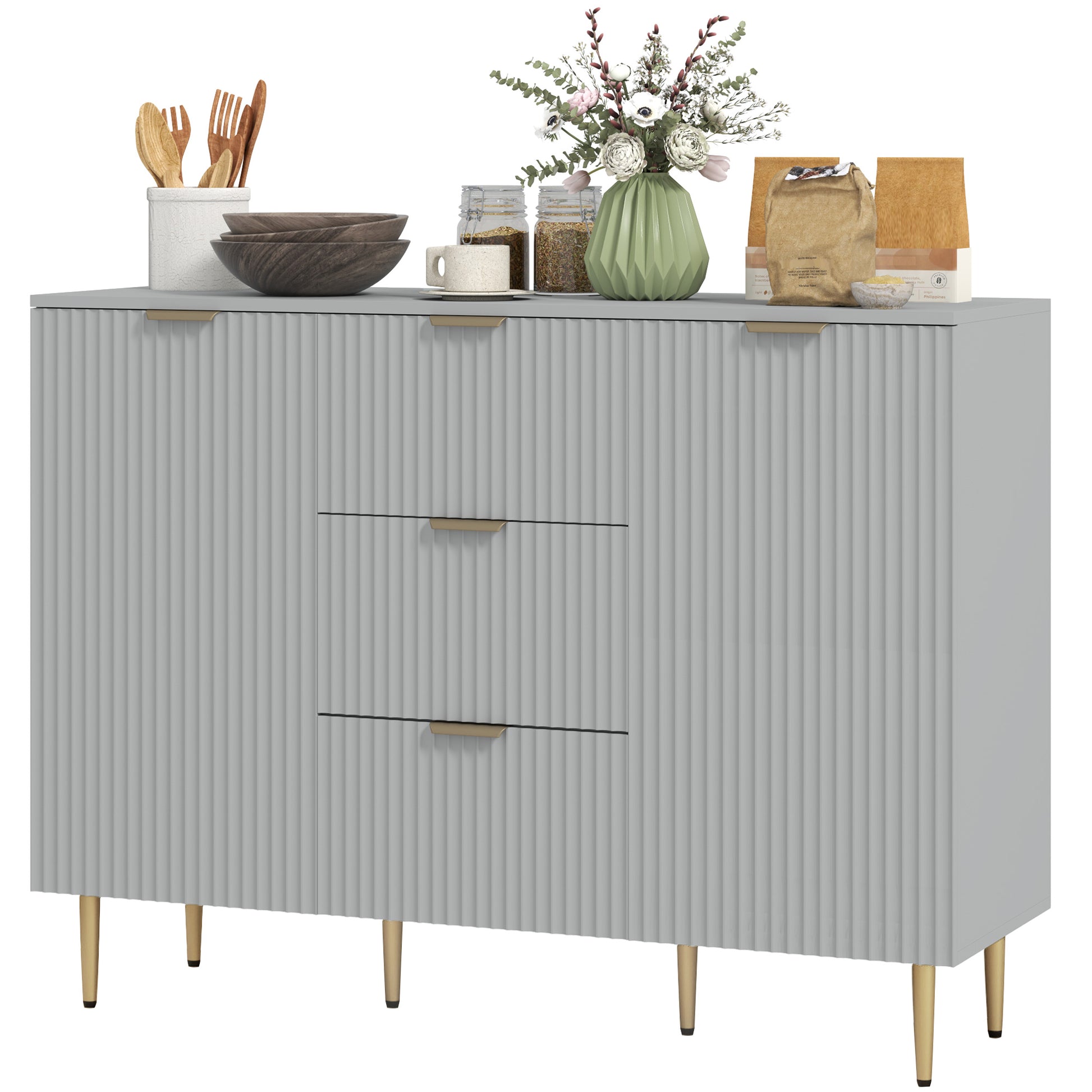Modern Grey Kitchen Cabinet with 3 Drawers & Shelves, TV Stand - Aosom-DECOROLALA