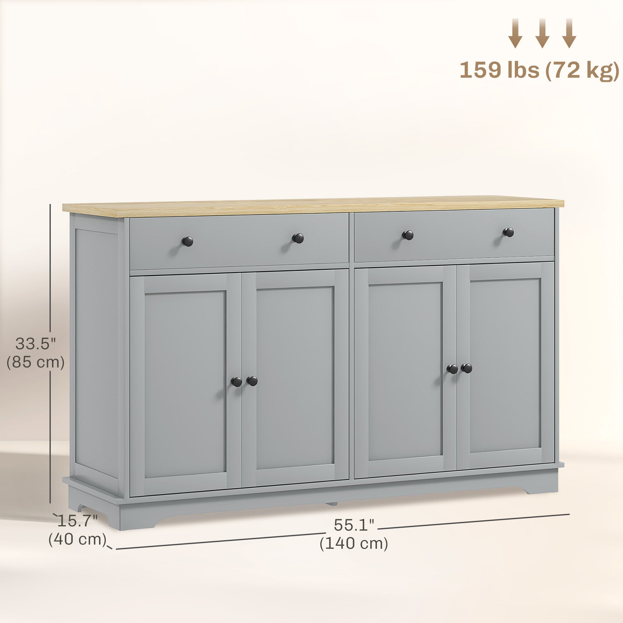 Modern Grey Sideboard with Storage, Adjustable Shelves, Buffet Cabinet-DECOROLALA