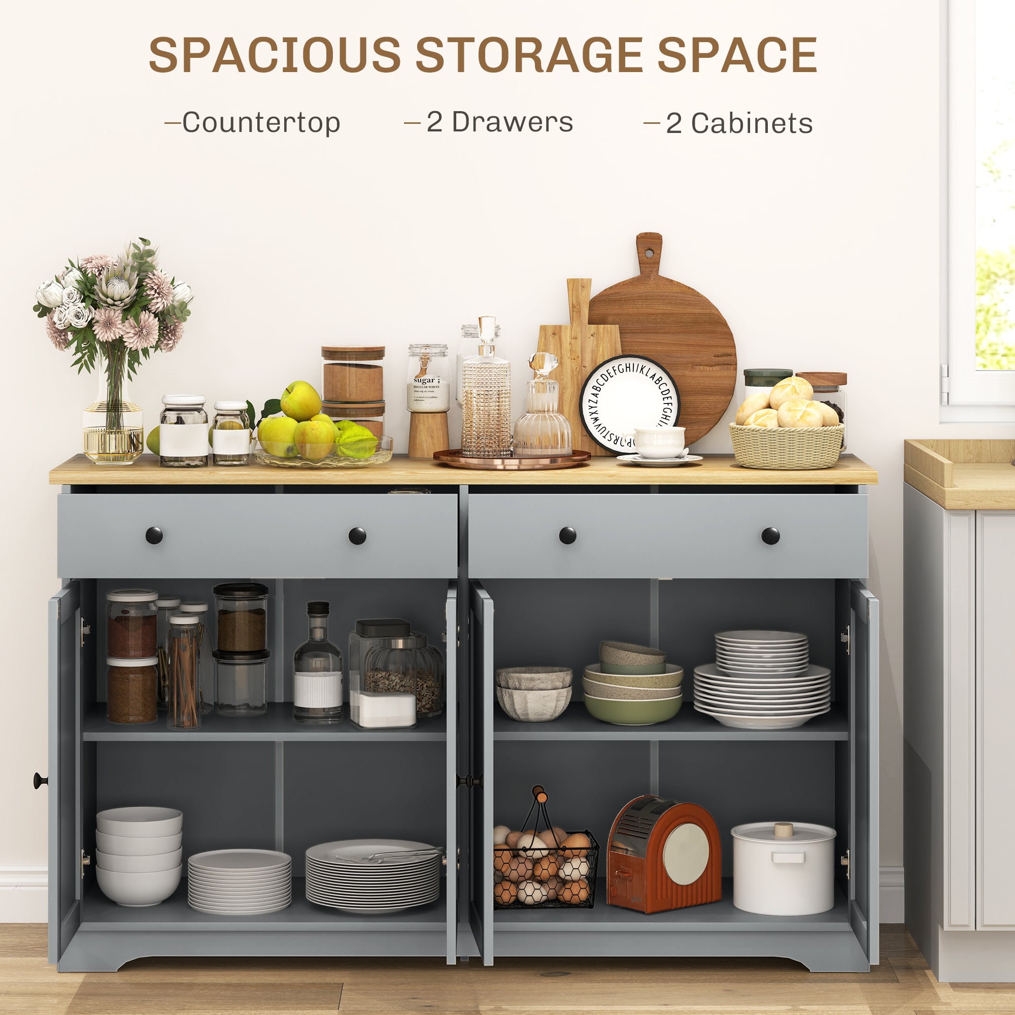 Modern Grey Sideboard with Storage, Adjustable Shelves, Buffet Cabinet-DECOROLALA