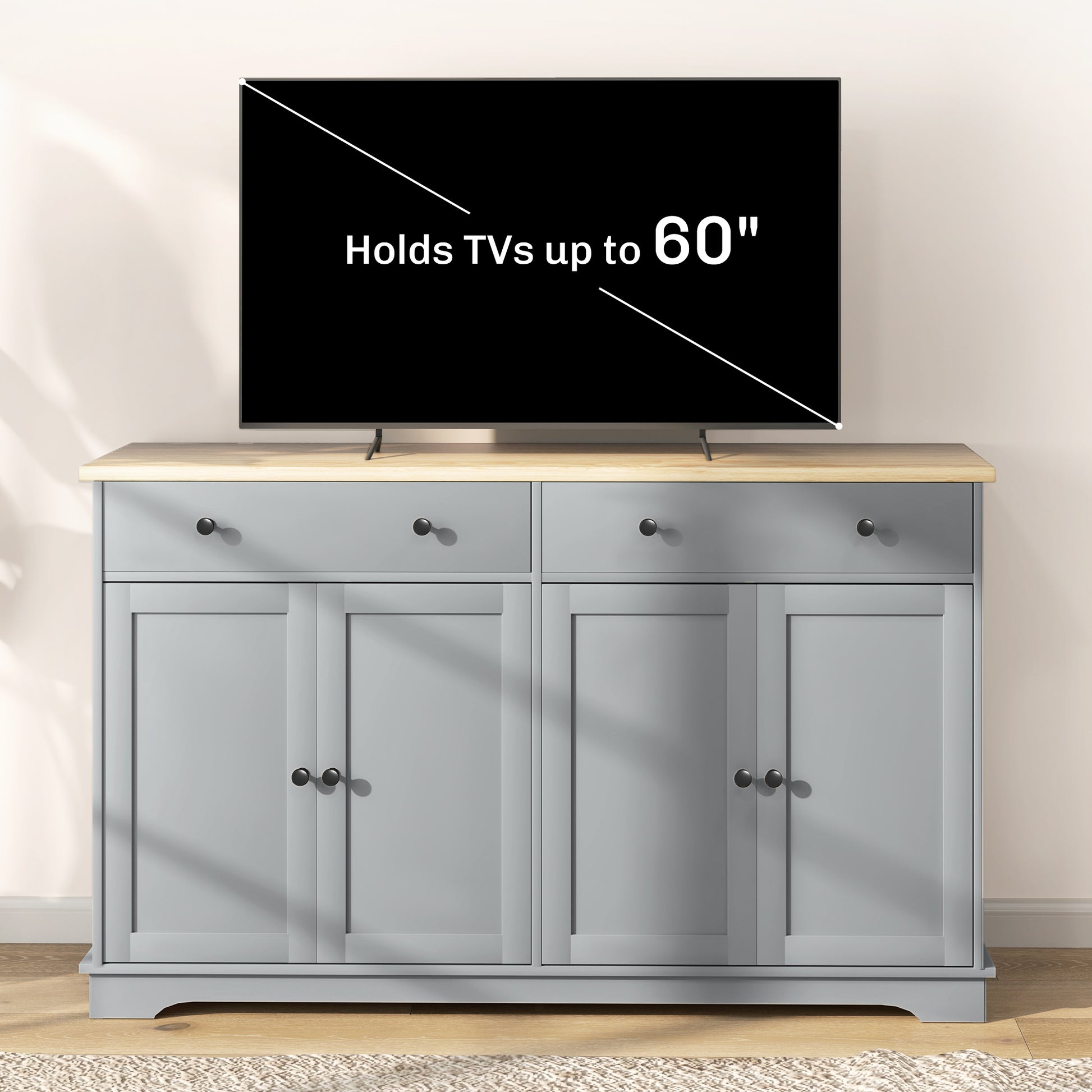 Modern Grey Sideboard with Storage, Adjustable Shelves, Buffet Cabinet-DECOROLALA