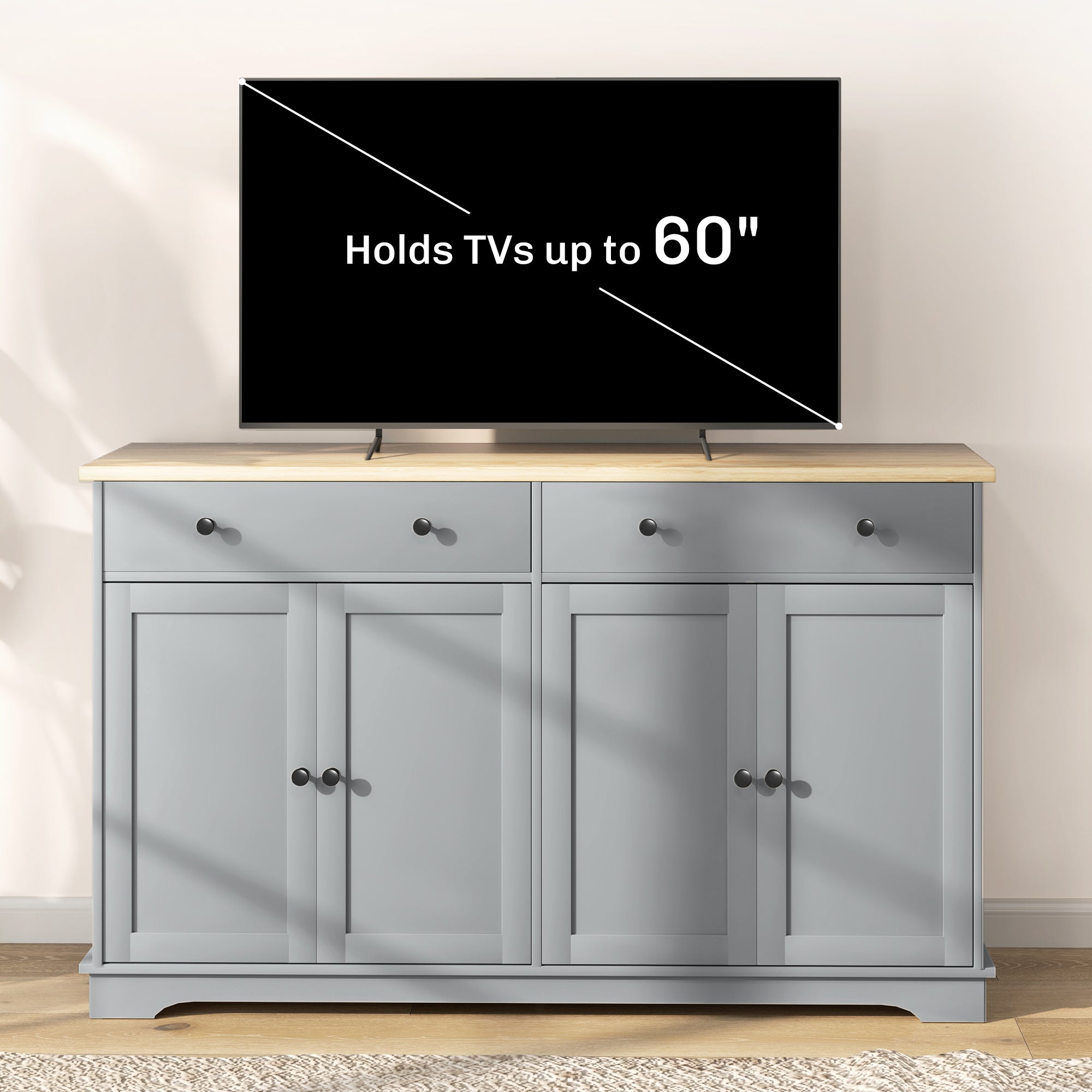 Modern Grey Sideboard with Storage, Adjustable Shelves, Buffet Cabinet-DECOROLALA
