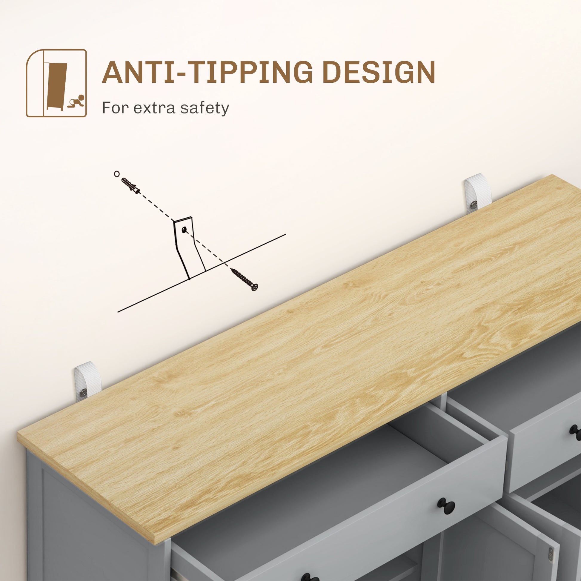 Modern Grey Sideboard with Storage, Adjustable Shelves, Buffet Cabinet-DECOROLALA