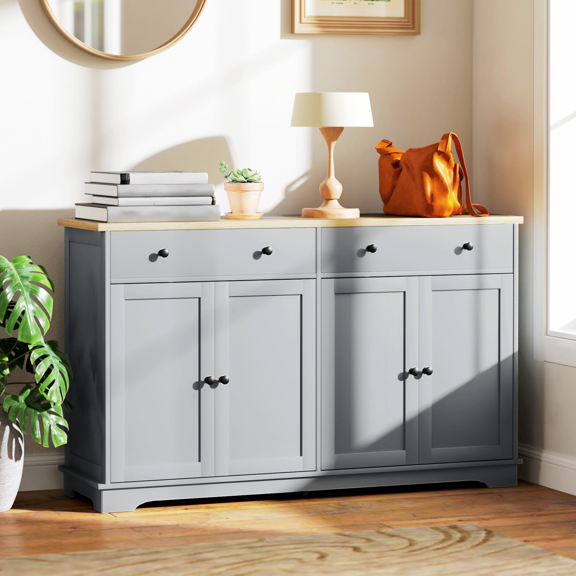 Modern Grey Sideboard with Storage, Adjustable Shelves, Buffet Cabinet-DECOROLALA