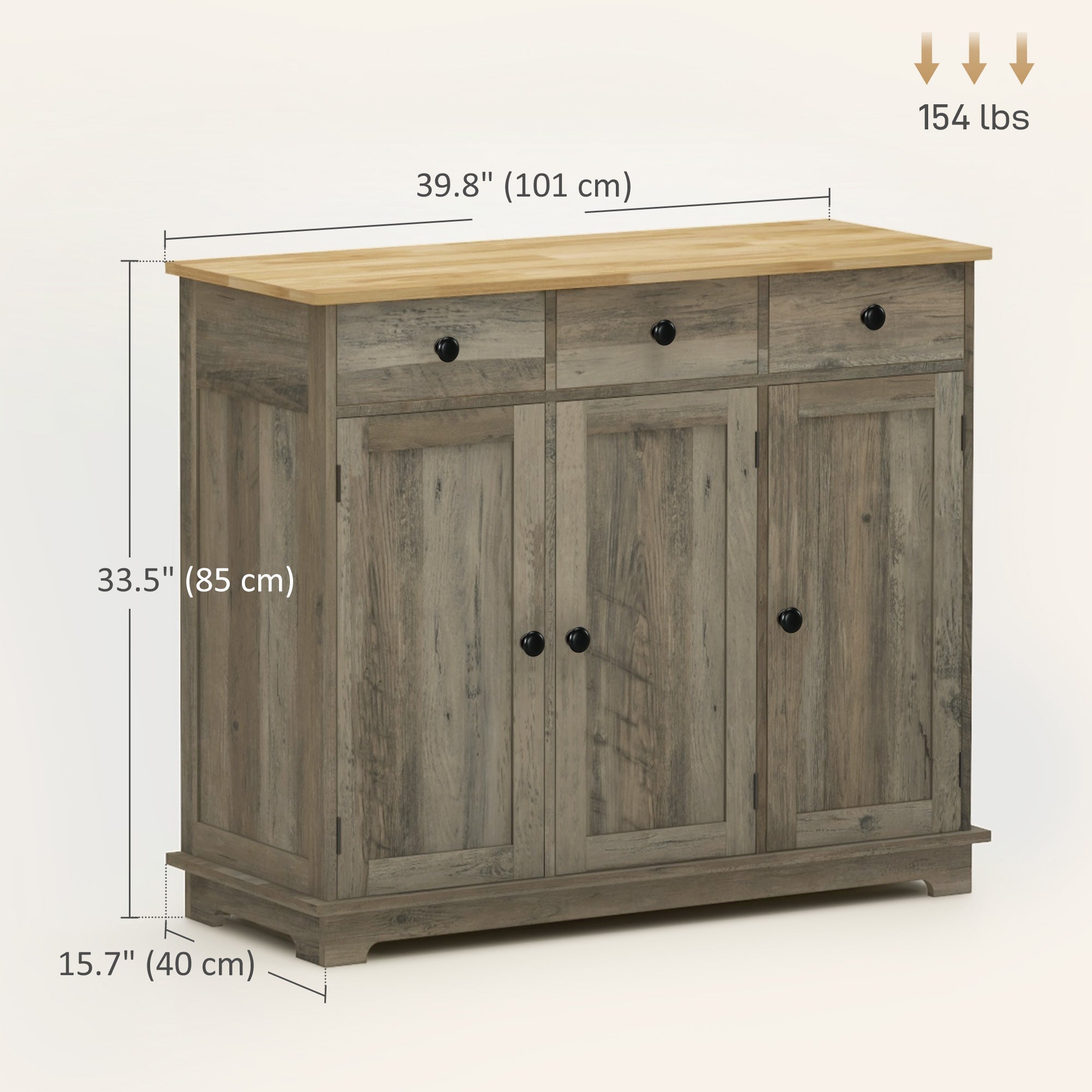 Modern Grey Sideboard with Storage, Buffet Cabinet, Adjustable Shelves, Washed Grey-DECOROLALA